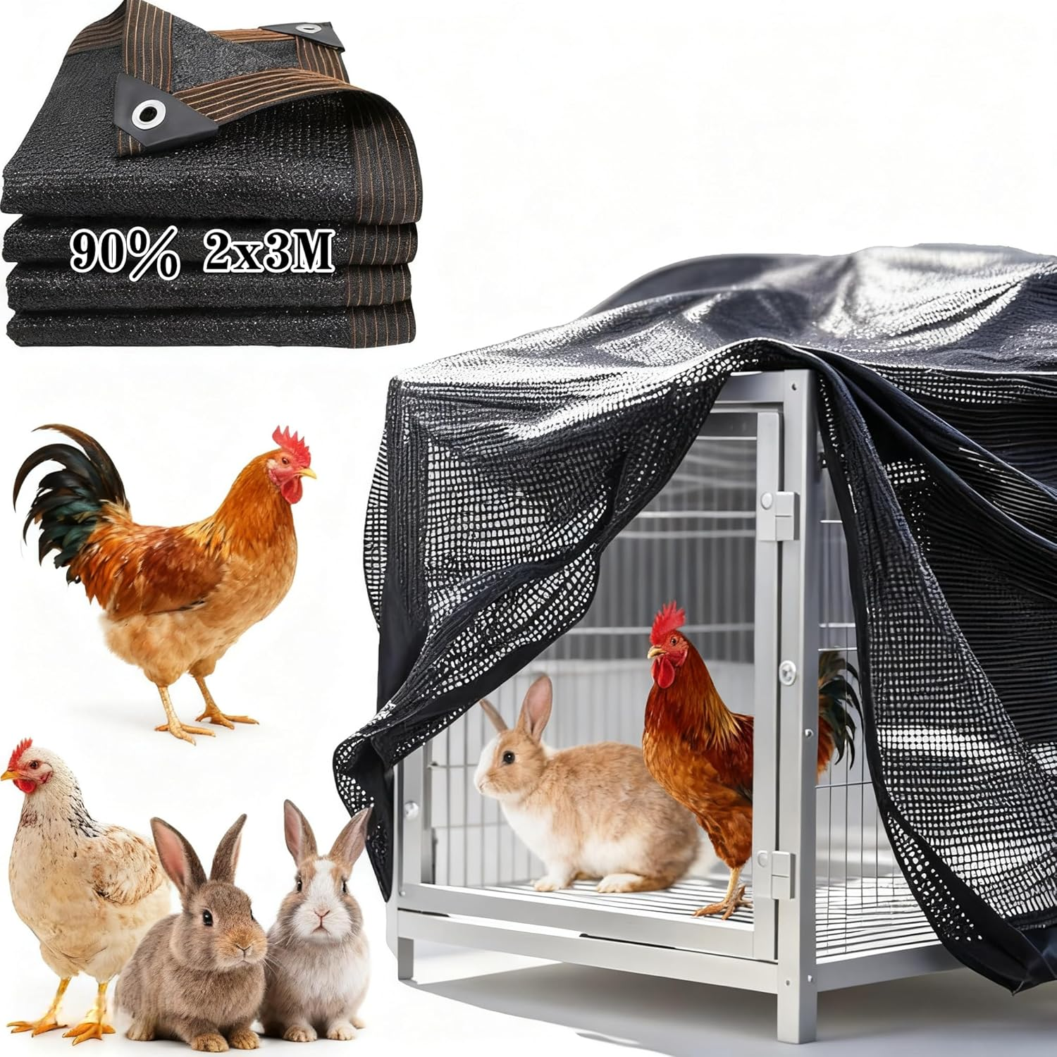 Rabbit Cage Cover Outdoor UV 90% Sun Protection 2X3M Net Tarpaulin Pet Cage Protector Chicken Coop Cover for Rabbit, Chicken, Duck, Cat, Dog and Other Small Animals image number 5