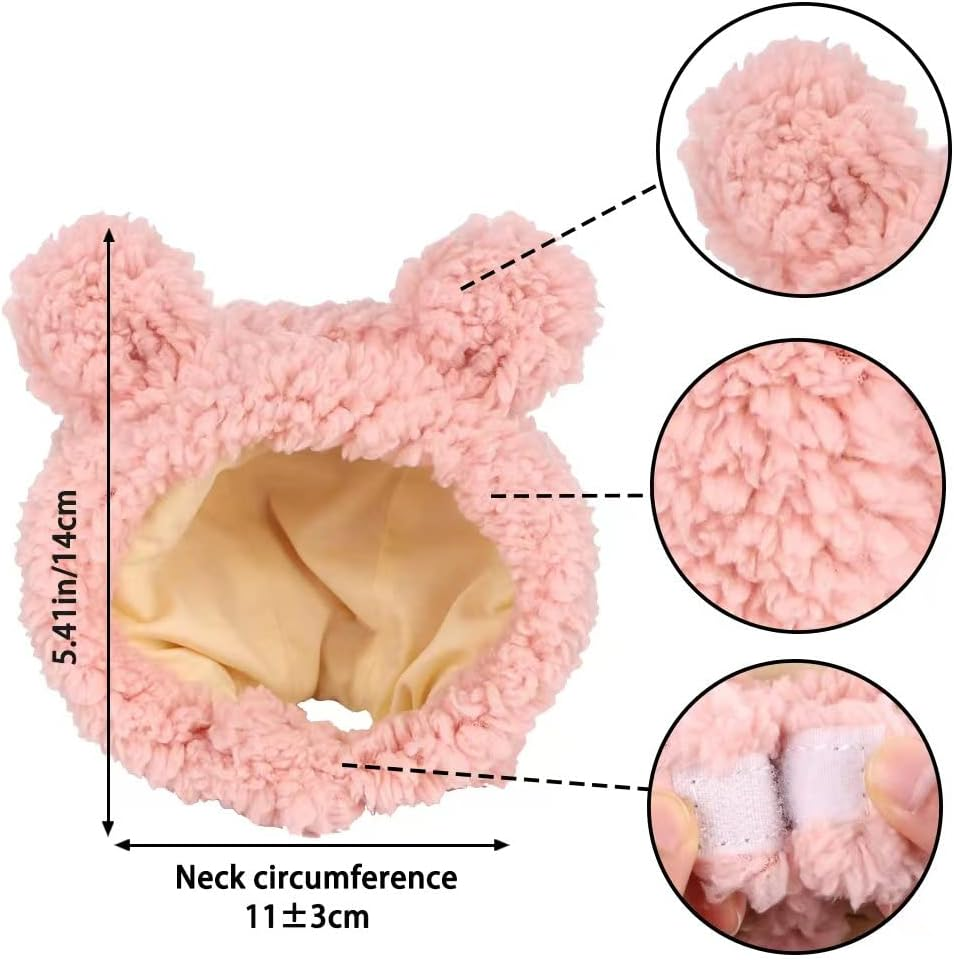 JOICEE Cute Cat Costume Warm Bear Hat for Cats Adjustable Soft Small Pet Headwear Bear Hat for Cat Puppy Dog (Pink) - Avocado Color image number 7