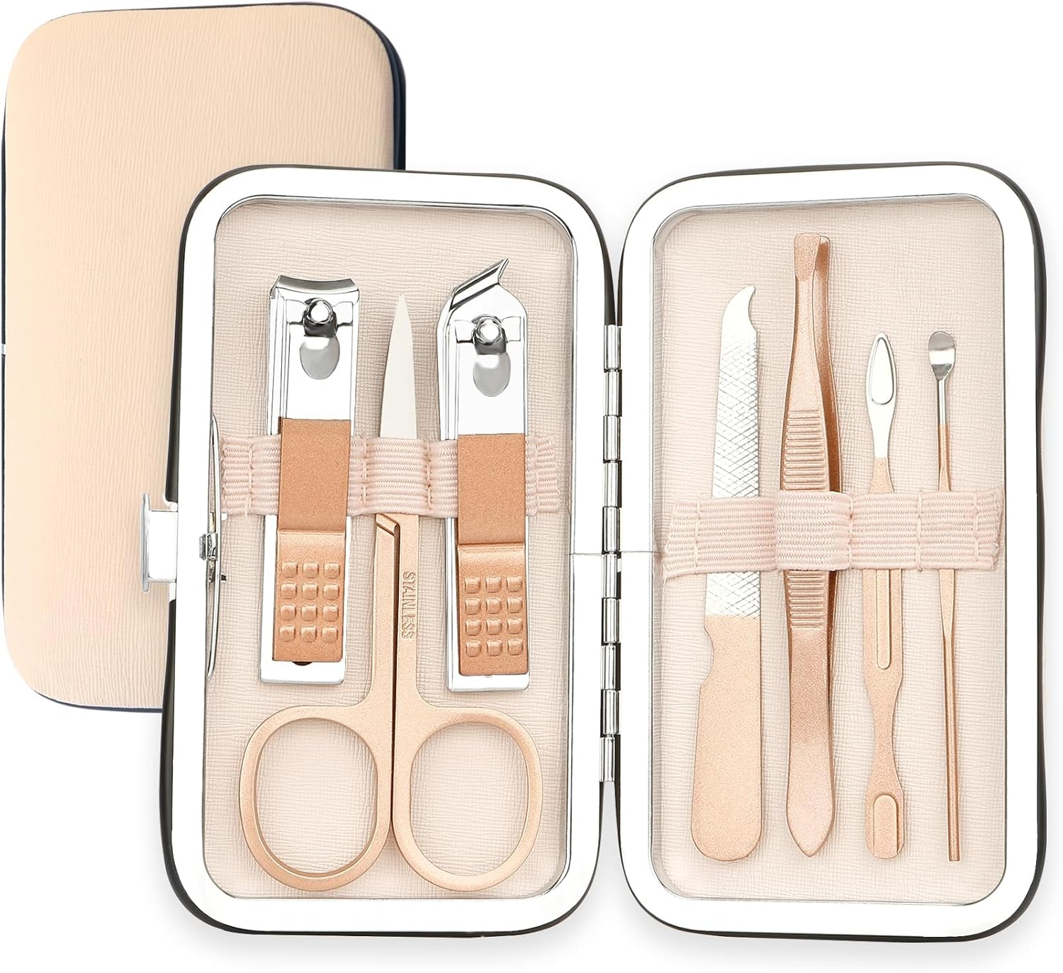 Nail Clipper Set,7 in 1 Christmas Green Stainless Steel Nail Clipper Manicure Set,Fingernail & Toenail Grooming Kit Tweezers Eyebrow Scissors for Mens and Women,Travel Size Nails Care Tools with Case