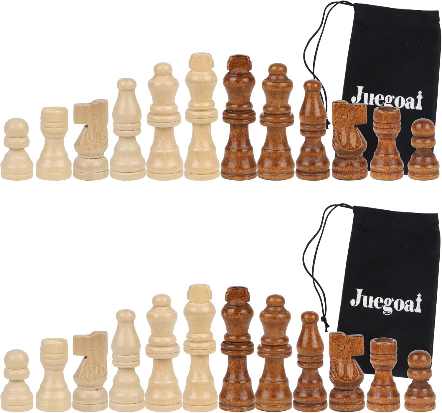 Juegoal Wooden Chess Pieces Only, 32 Pieces Wood Chessmen Pieces, 3 Inch King Figures Chess Game Pawns Figurine Pieces, Replacement of Missing Piece, Includes Storage Bag image number 6