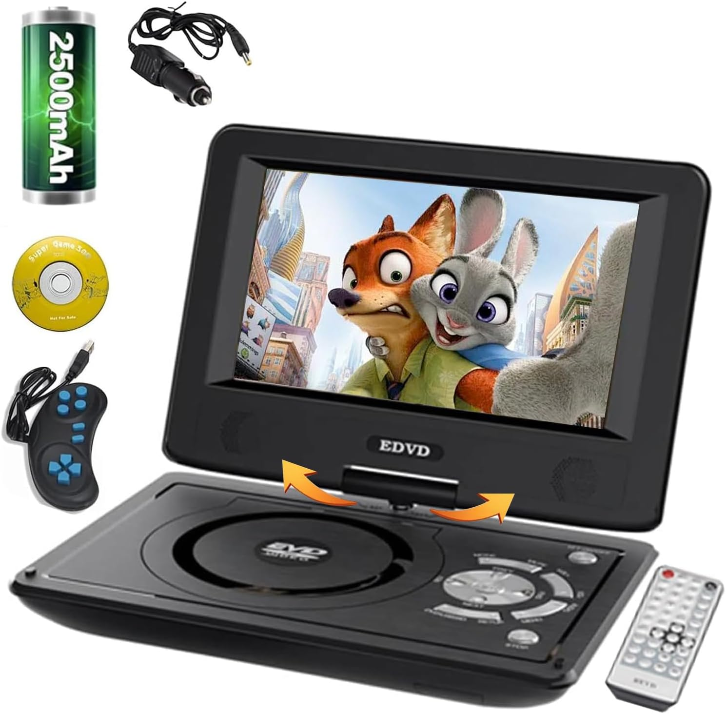 MINYII Portable DVD Player for Car with 11.5" Swivel HD Screen 2500 Mah Rechargeable Outdoor CD Player Support Sync Screen to TV, Support SD Card/Usb/Multiple Disc Formats (Black)
