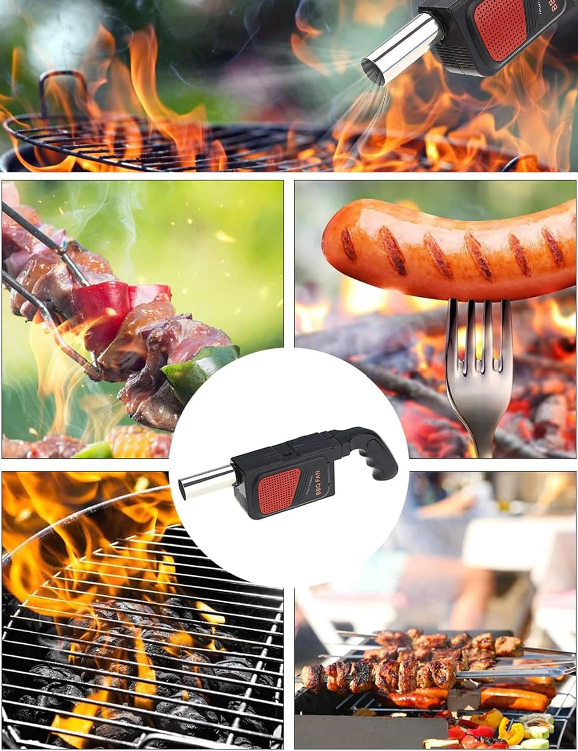Hand-Held Electric Leaf Blower, Barbecue Fan Mini Air Blower, Quickly Heats up BBQ Fires, Portable Handheld Electric BBQ Cooking Fan Air Blower for Outdoor Camping Picnic Grill Cooking Accessories image number 6