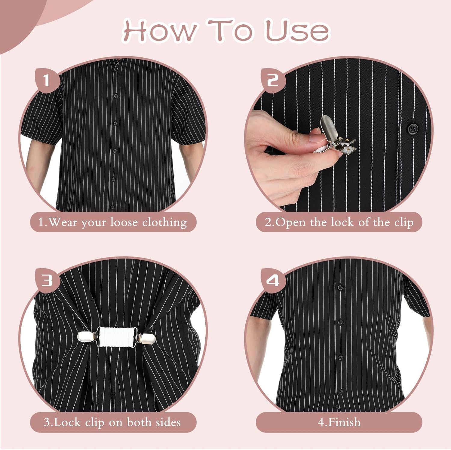 Back Cinch Clips with Elastic Band Design Clothes, 3Pcs Dress Cinch Clips Cardigan Clips Elastic Clothes Tightening Clip,Fit Dress Cinch Clip Sweater Shawl Clip,Dress Clips Back Cinchs Sweater Clips