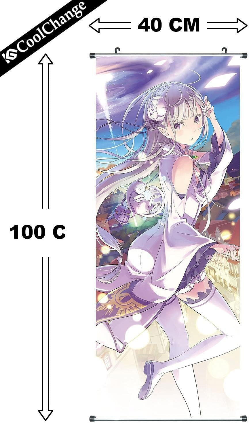 Cosplaystudio Large Re:Zero Rolling Picture | Kakemono Fabric | Poster 100 X 40 Cm | Emilia Motif - Ram  Rem image number 3