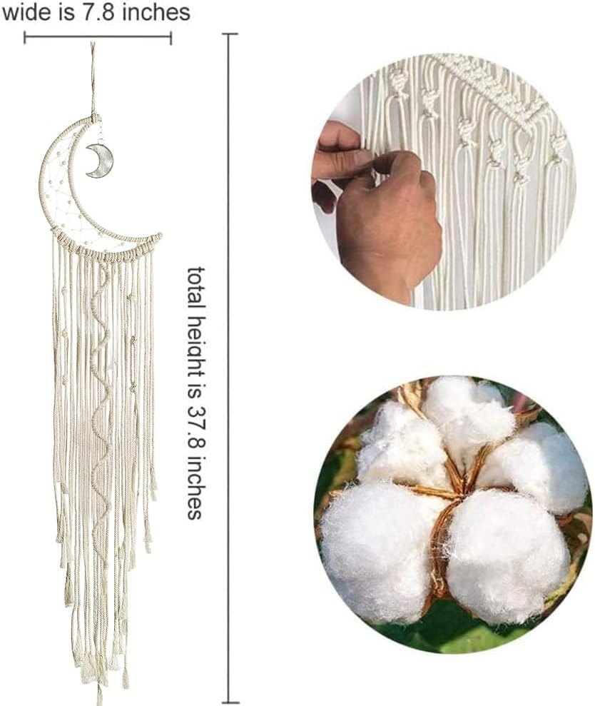 Koytoy Macrame Wall Hanging with LED Light,Moon Dream Catcher Woven Tapestry Bohemian Home Decor Wedding Party Ornaments Craft Gifts Ramadan Decorations for Home image number 2