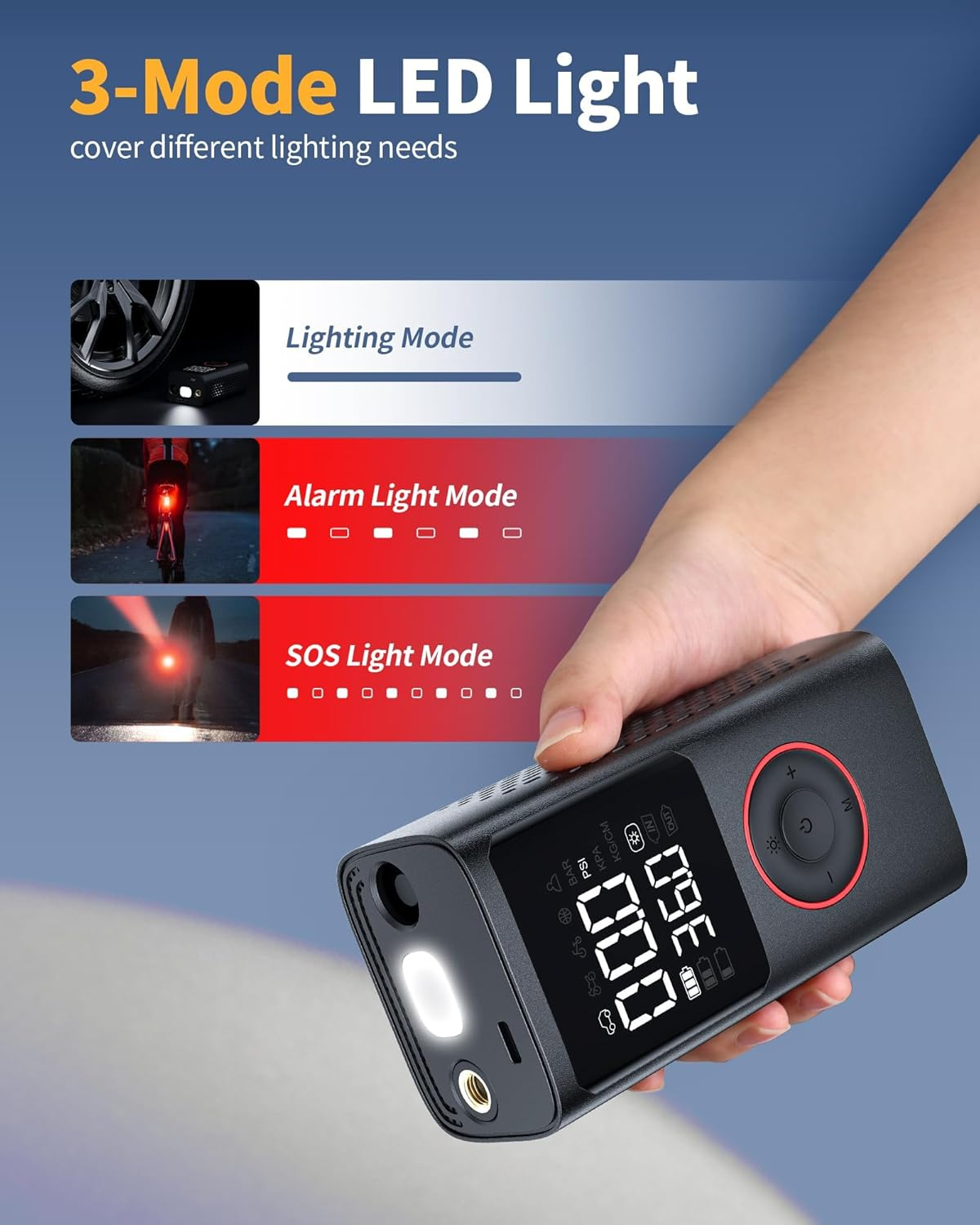 Tire Inflator Portable Air Compressor, 150 PSI Cordless Bike Pump, Air Pump for Auto, Motorcycle, Bicycle, Balls with Pressure Gauge, LED Light & Car Accessories, Black, Medium image number 4