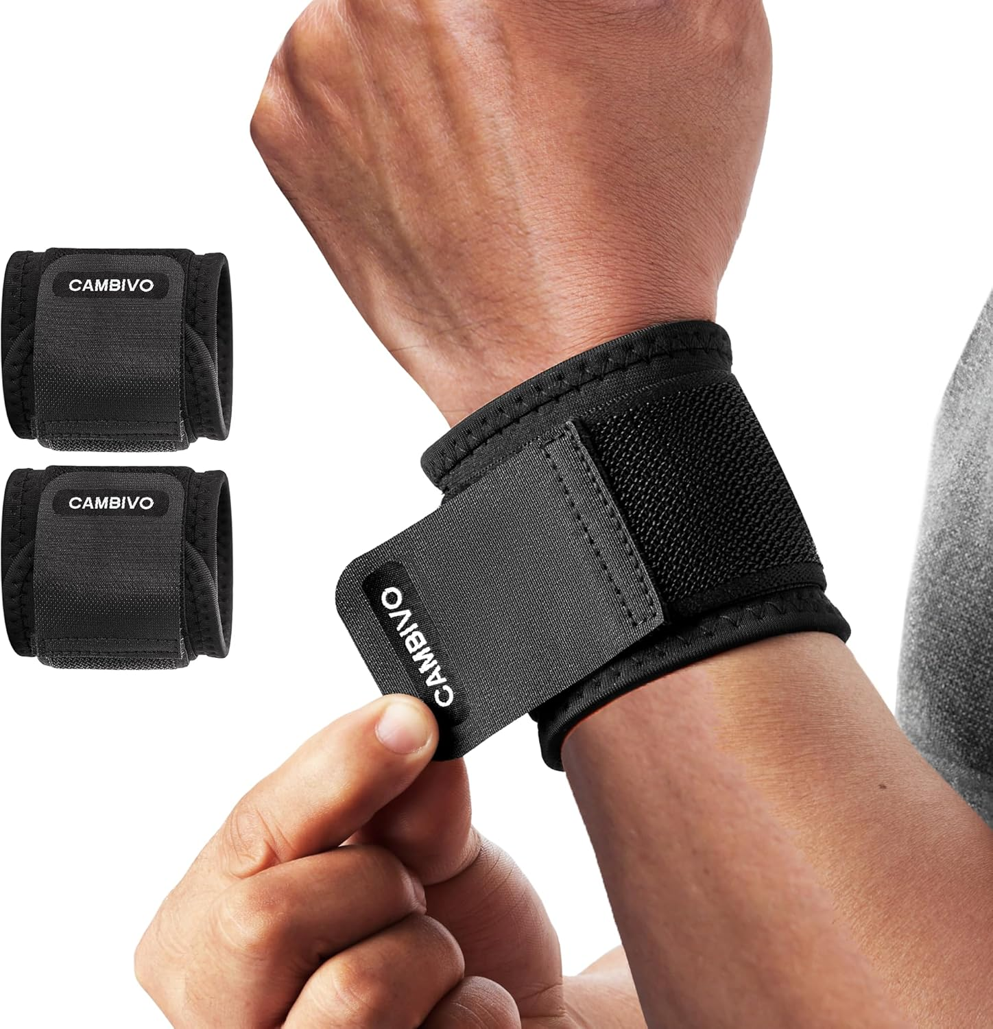 CAMBIVO Wrist Wraps for Men and Women 2 Pack, Adjustable Compression Wrist Brace for Carpal Tunnel, Wrist Support, Pain Relief, Lifting Straps Wrist Bands for Fitness, Weightlifting, Gym Workout image number 5