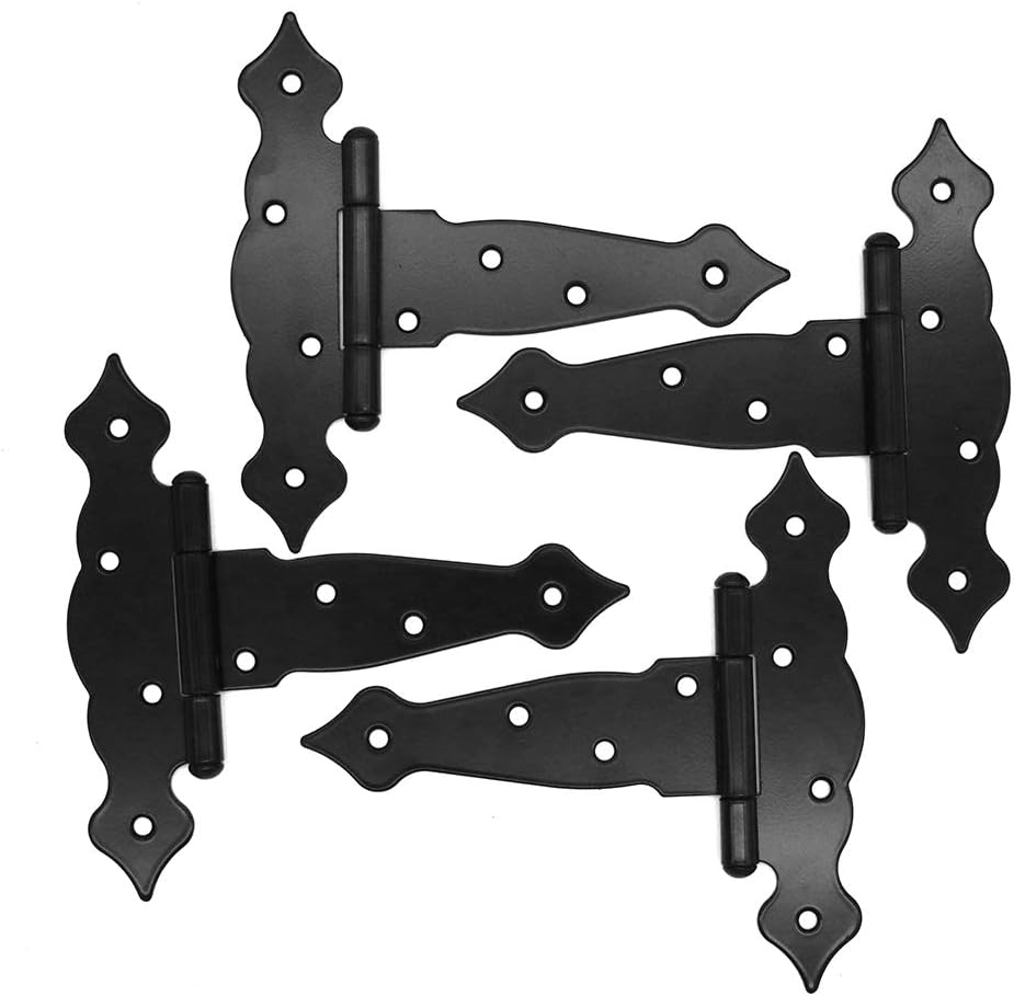 4 Pieces (8 Inch) NUZAMAS Heavy Duty Shed Hinges, Wood Gate Strap Hinge, Door Barn Gates Hinges Black Wrought Hardware Iron Rustproof image number 5