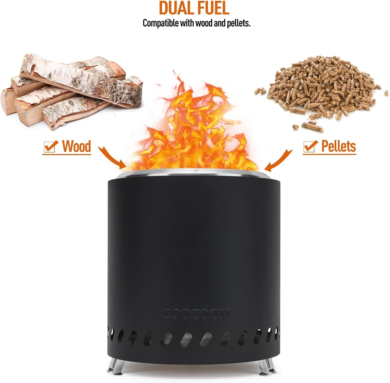 Portable Table Top Fire Pit with Stand, 8.6" Stainless Steel Mini Outdoor Low Smoke Burning Tabletop Firepit Fueled by Pellets or Wood, for outside Camping Black image number 1