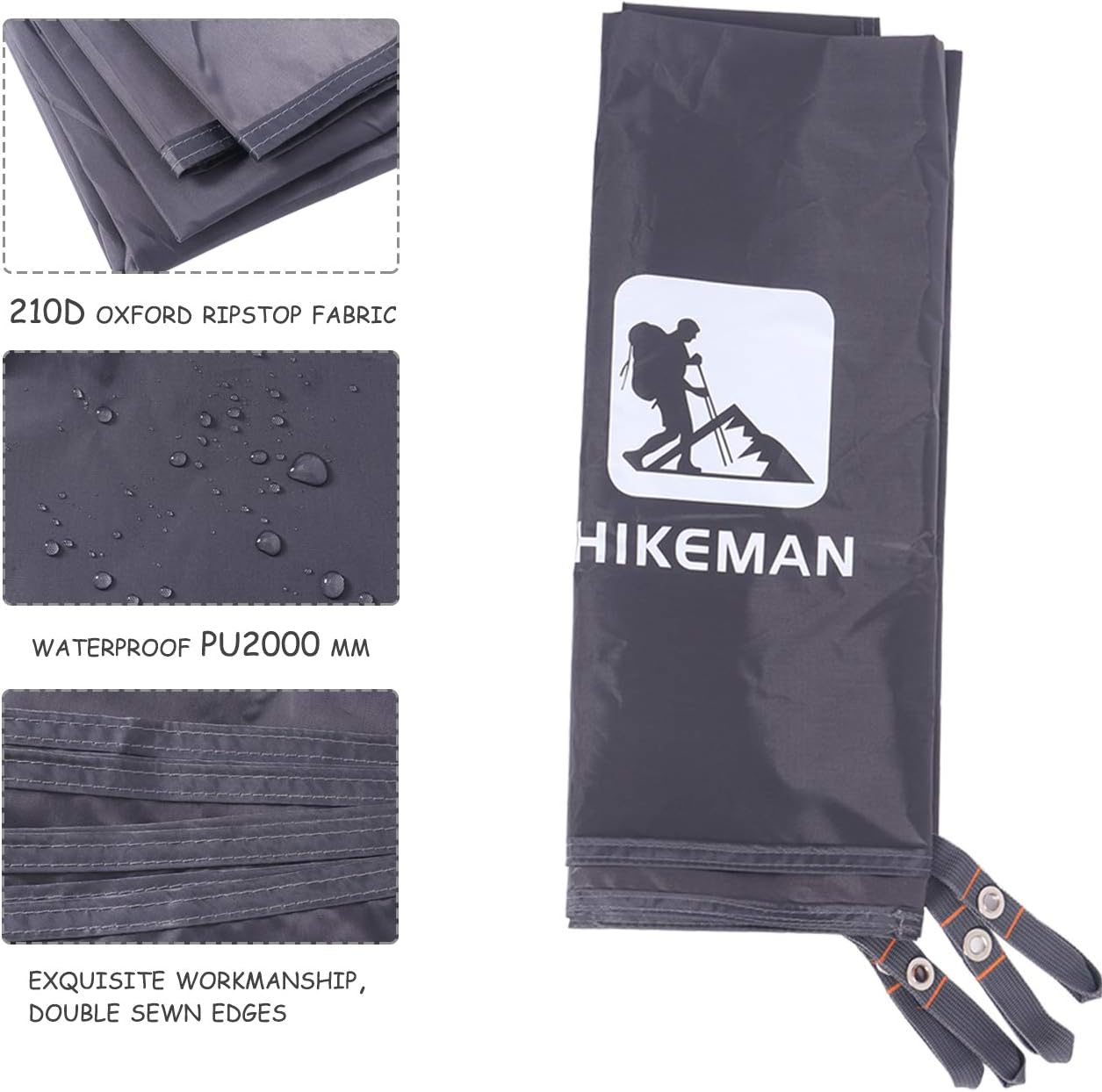 Hikeman Waterproof Camping Tarp Portable Tent Footprint with Drawstring Bag Ground Cloth for Outdoor Hiking Picnic (Grey 95"X83") image number 5