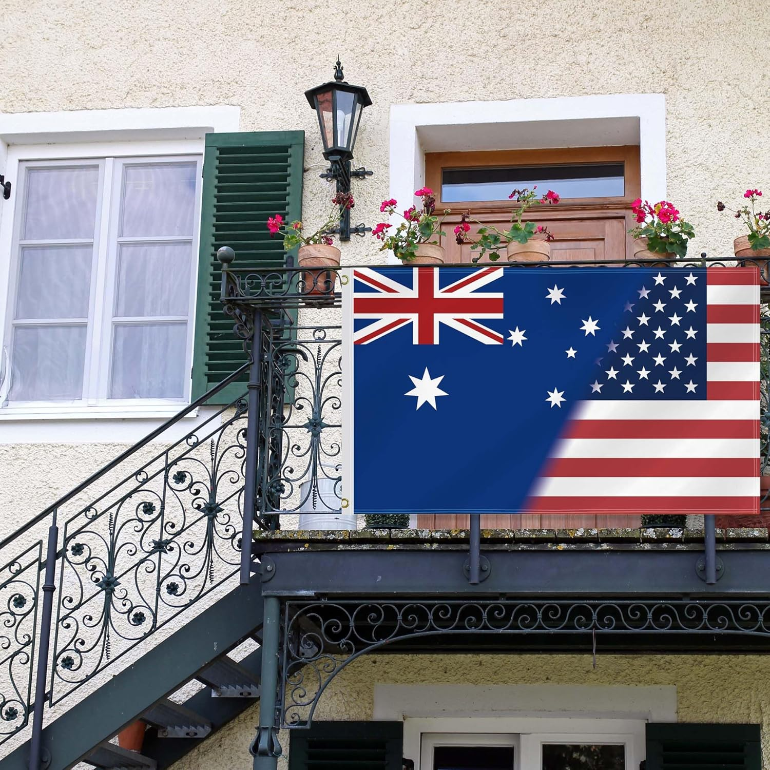 3&times;5 FT Australia and the United States Combo Flag,Large Australia and Americans USA Friendship National Decor,Double Side Digital Printed 150D Polyester Banner with Canvas Header Brass Grommet image number 1