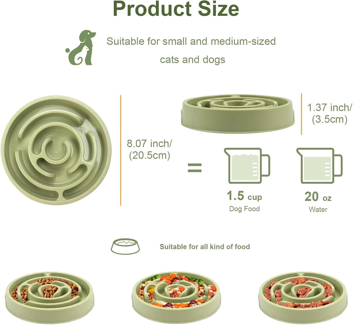 Slow Feeder Dog Bowl with Suction Cups - Anti-Slip Base Silicone Slow Feeder Dog Bowls Reduces Boredom & Anxiety,Dog Bowl Perfect for Dogs of All Breeds (Green) image number 2