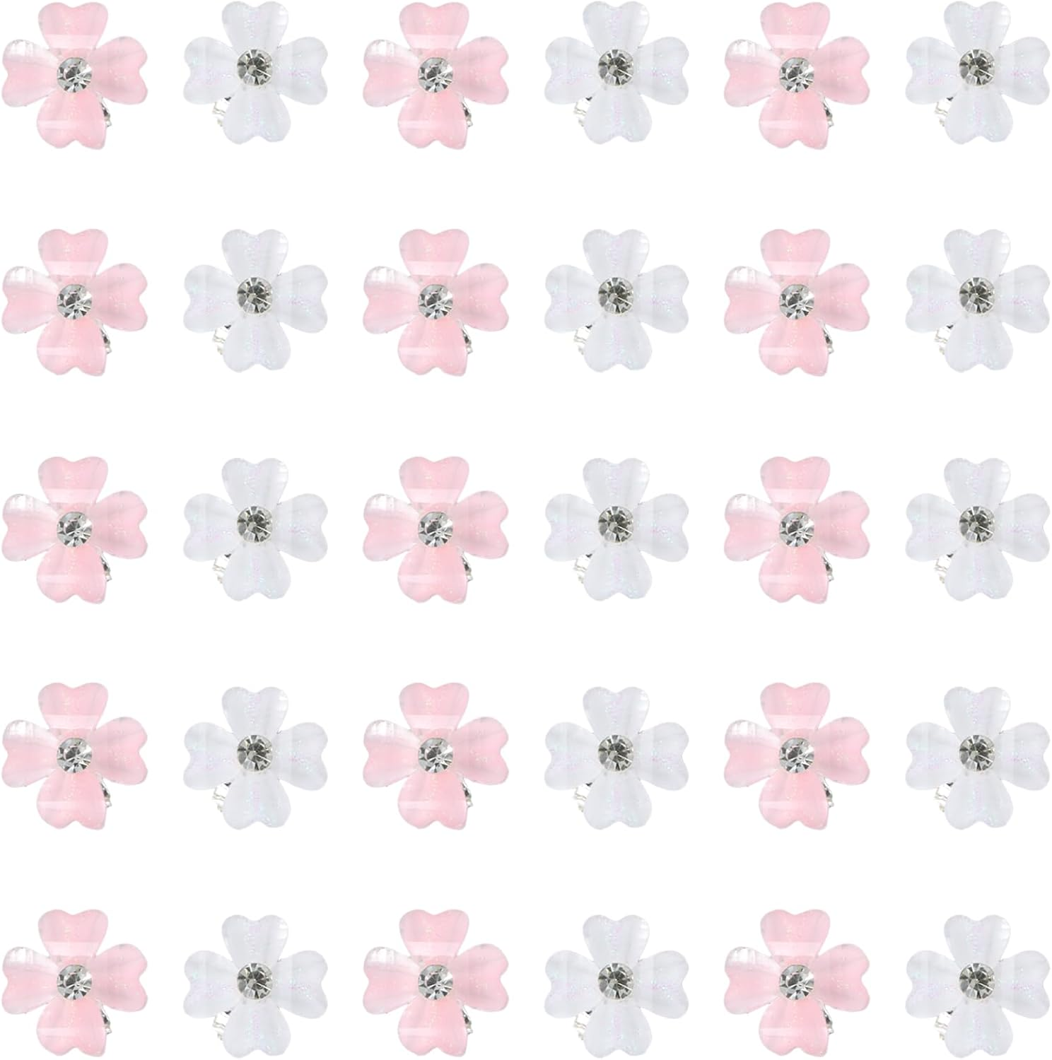 Ziyonix Set of 30 Mini Diamond Hair Clips Set, Mini Pearl Hair Clips, Floral Pearl Clips, Flowers, Decorative Hair Clips for Everyday Party, Wedding (White, Pink) image number 5