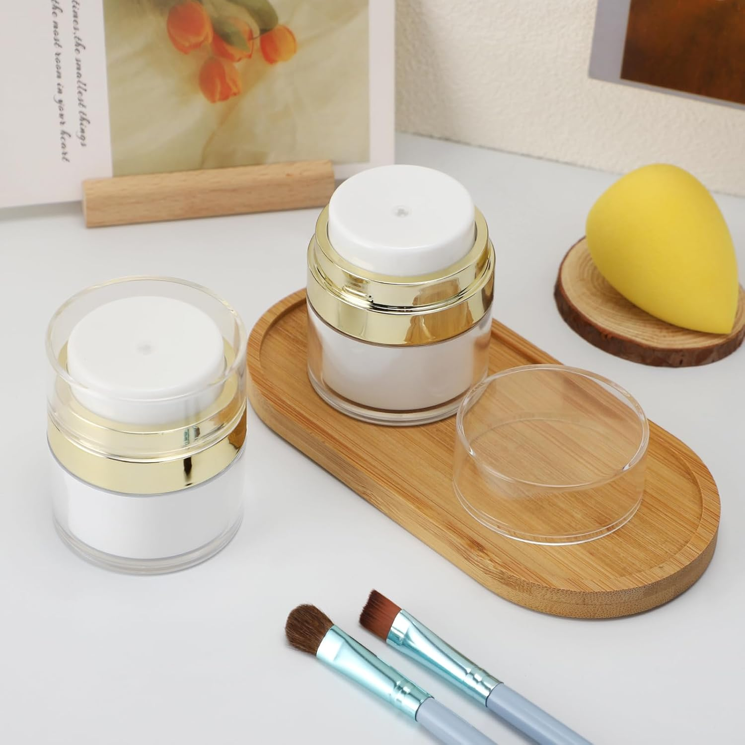 Segbeauty Airless Pump Jars, 2Pcs 15G Travel Containers for Cream, Vacuum Cosmetic Travel Containers, Refillable and Portable, for Thick Moisturizer, Skincare Cream