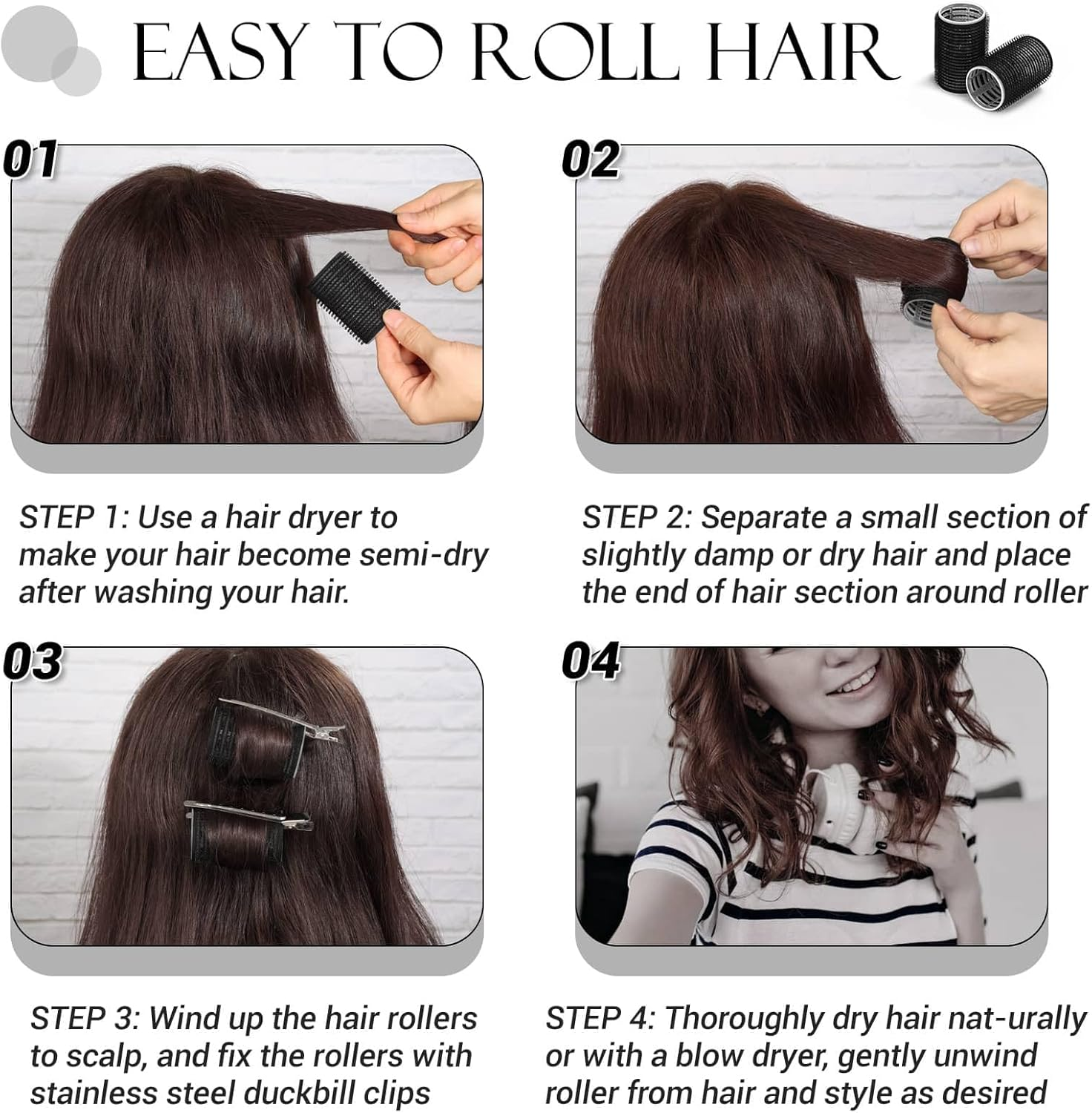 Hair Curlers Rollers, 12Pcs Hair Rollers Hair Curlers Self Grip Holding Rollers with 12 Pcs Hair Clips for Long Medium Short Thick Fine Thin Hair Bangs Volume