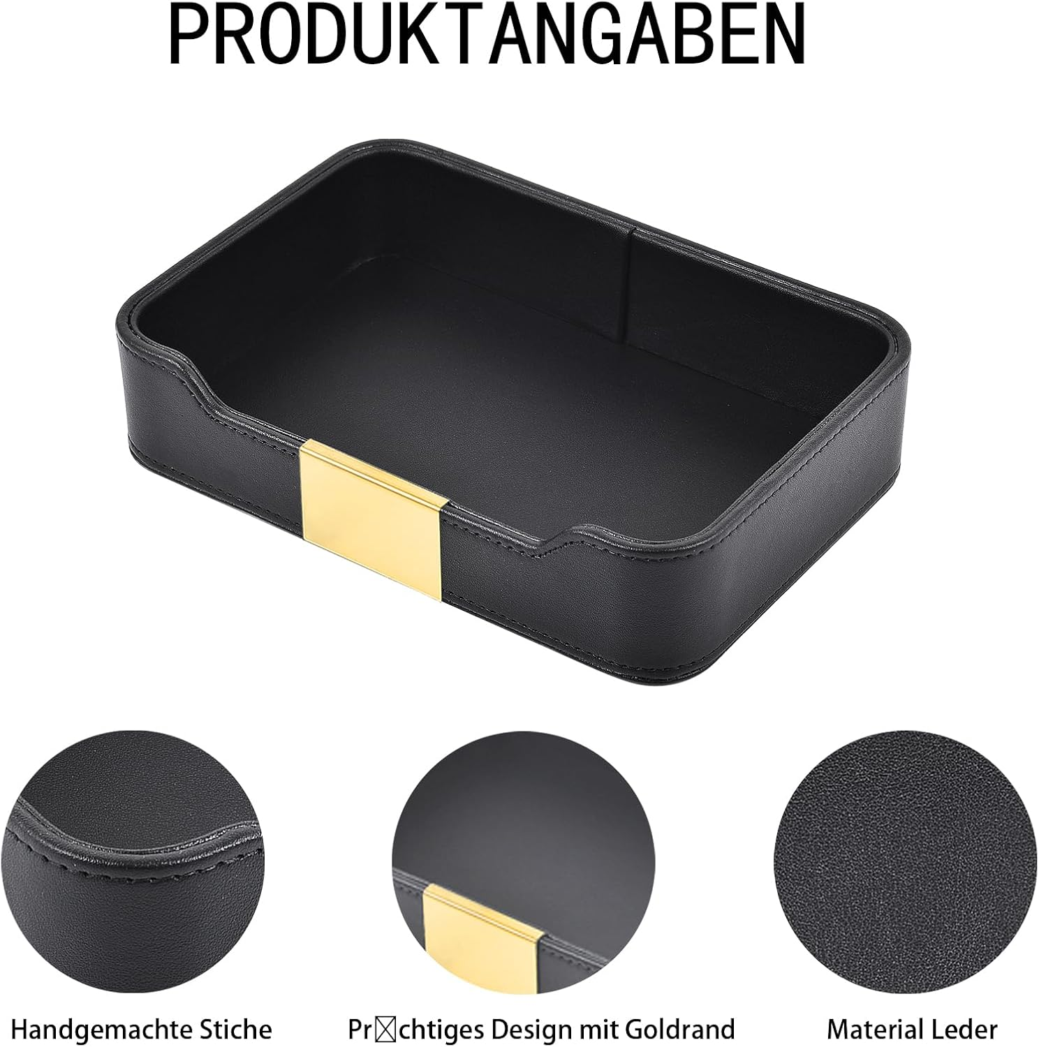 XNONE Luxury Leather Pocket Empty Tray Organiser, Storage Box, Faux Leather Storage Tray, Key Shell for Watches, Mobile Phones, Jewellery, Keys, Coins, Purse and Office Equipment, Black image number 2