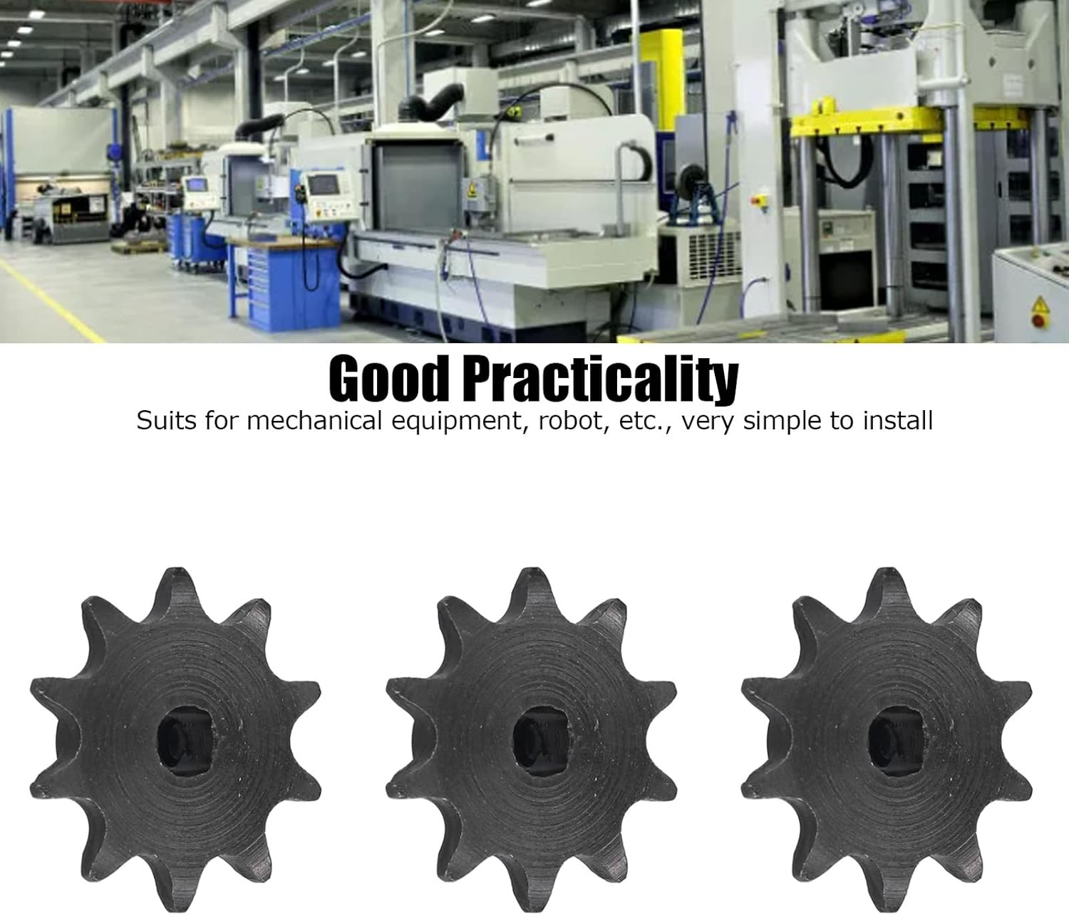 3Pcs Steel Sprocket Drive Gear, 8Mm Pitch 6Mm Hole Diameter D Hole 10 Teeth Steel Sprocket Set Kit image number 3