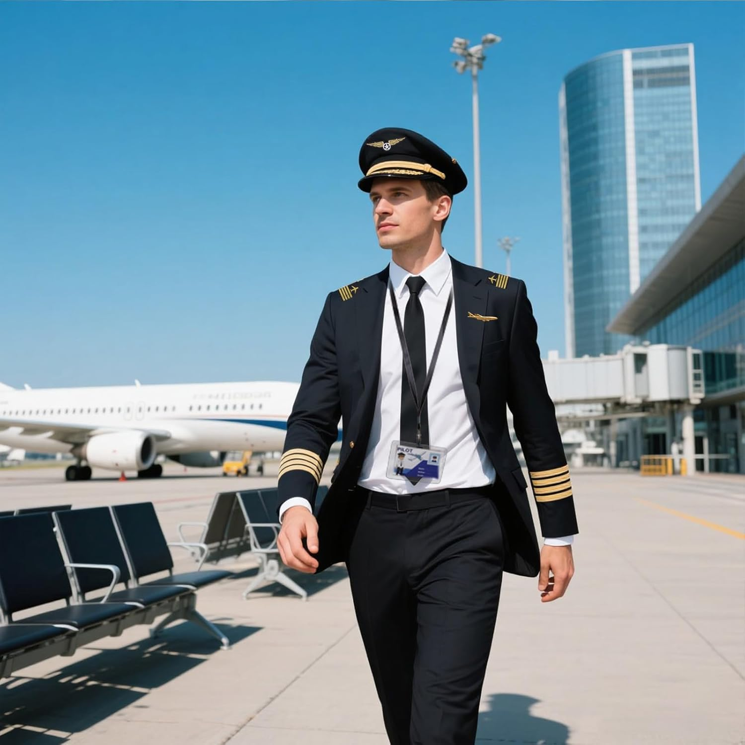 Airline Pilot Captain Hat Kit Pilot Costume Accessories Set for Men Adults Tie Wings Patch Halloween Cosplay Supplies image number 5