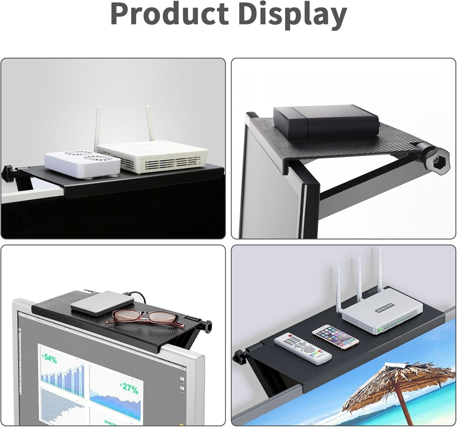 TV Screen Top Storage Shelf, 1Pc TV Top Shelf Screen Top Storage Stand,Computer Monitor Top Mounting Bracket Adjustable Cable Box Mount Rack image number 2