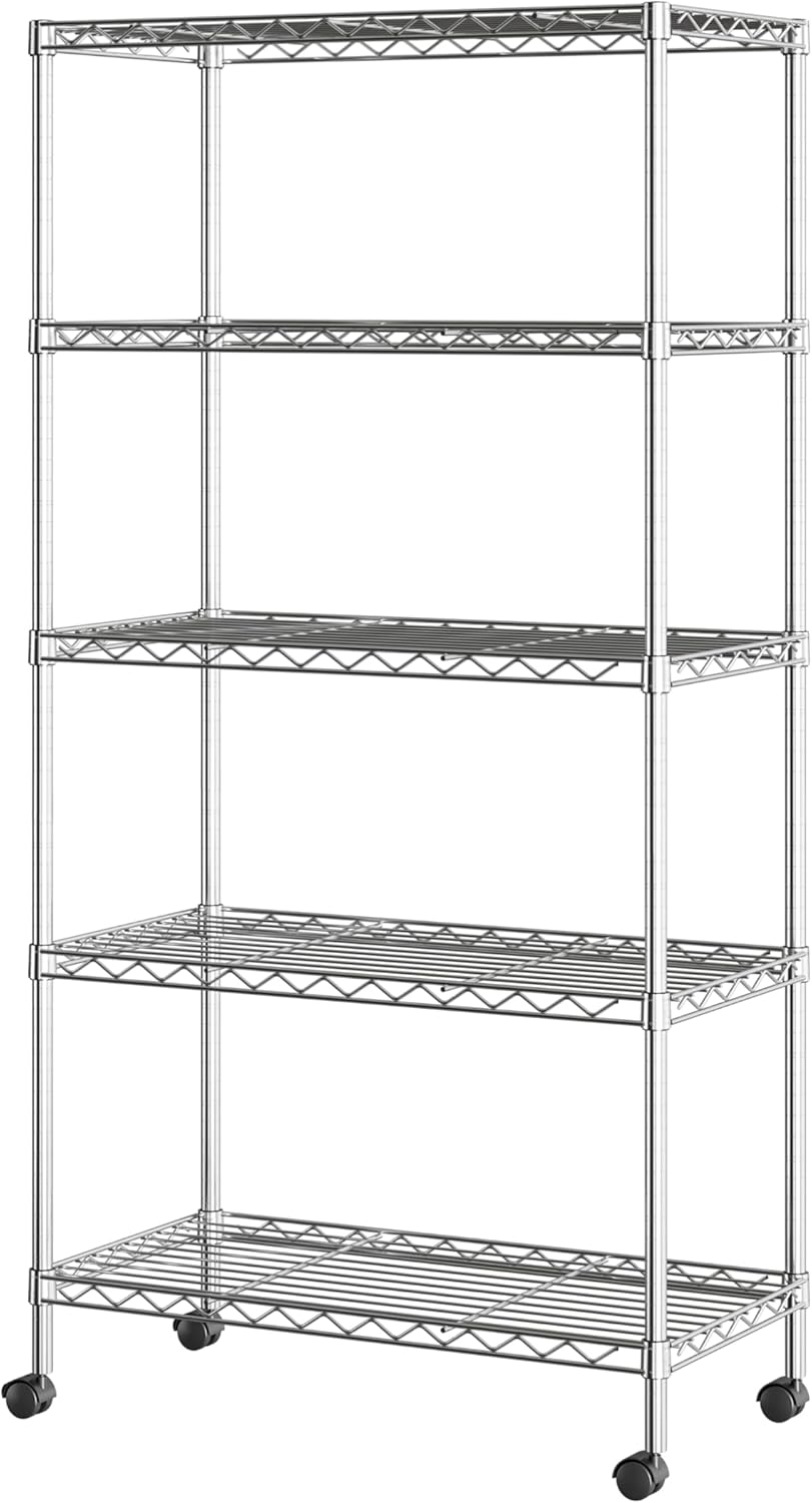 Seville Classics 5-Tier Wire Shelving with Wheels, 5-Tier, 30"" W X 14"" D (New Model), Chrome Plating, Plated Steel image number 2