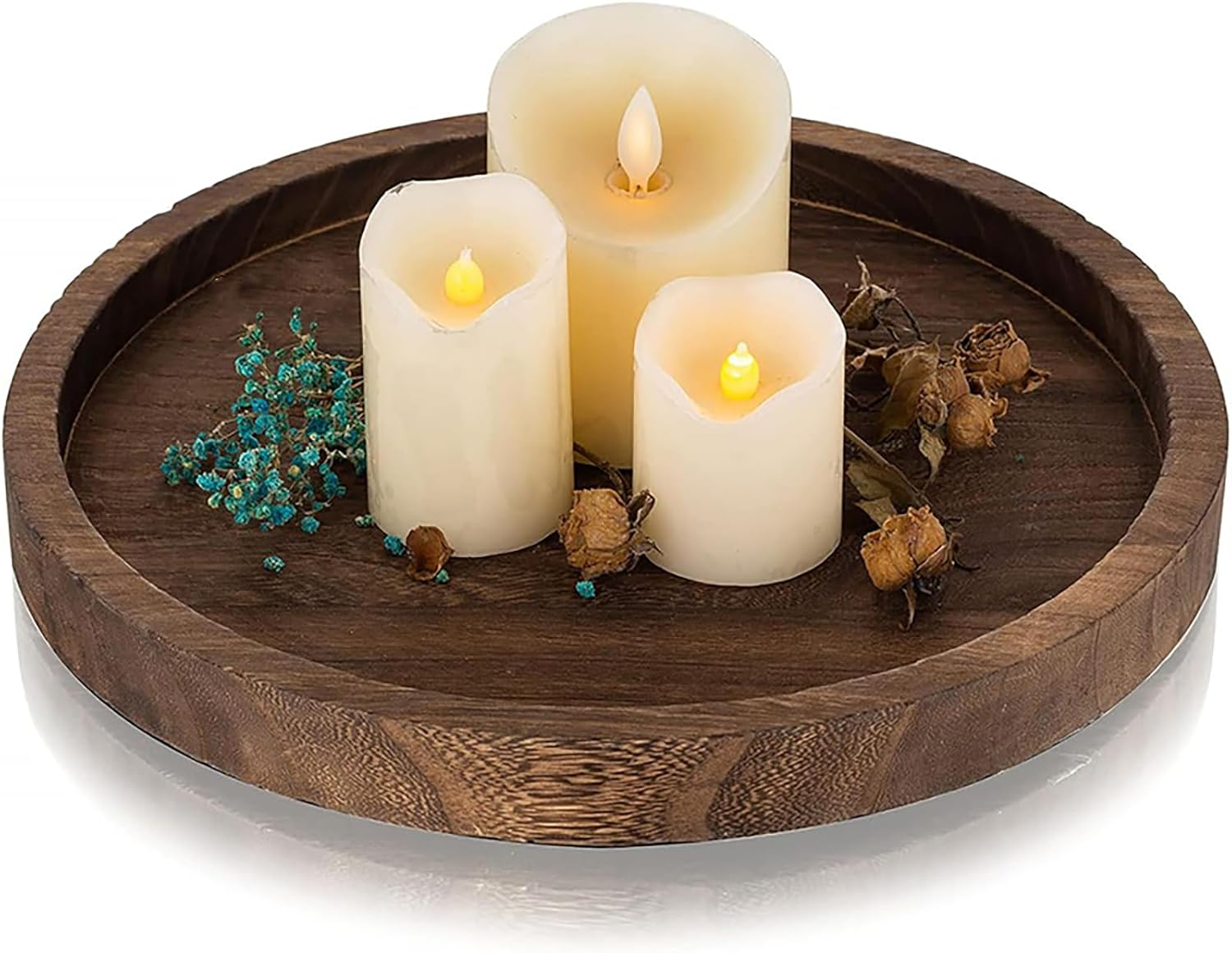 Aofly 11.8" round Wooden Tray Decoration, Candle Tray & Key Tray & Perfume Tray & Trinket Tray, Home Decor & Bathroom Decor & Kitchen Decor, Portable Home Decorative Accessories(Brown) image number 1