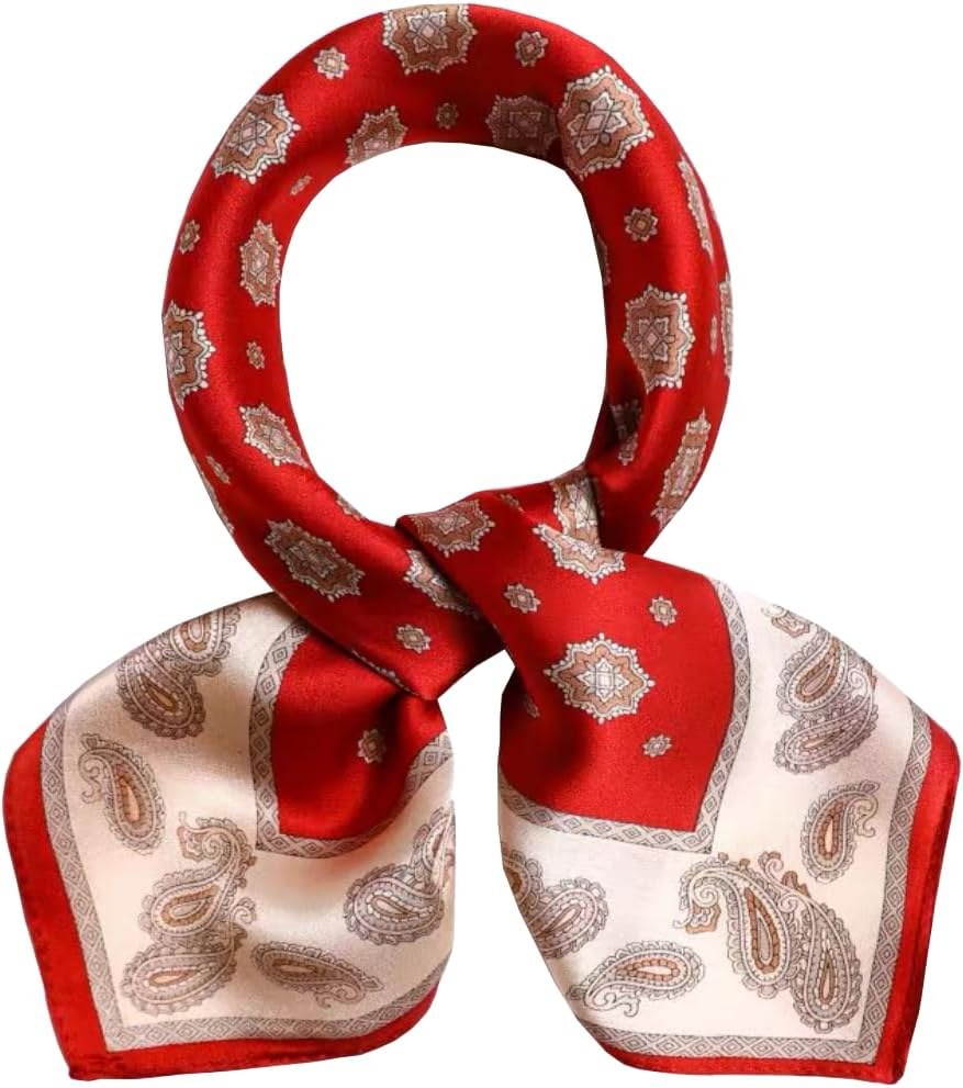 ANDANTINO 100% Pure Mulberry Silk Small Square Scarves -21'' X 21''- Digital Printed Neckerchief Women Men Lightweight Scarf