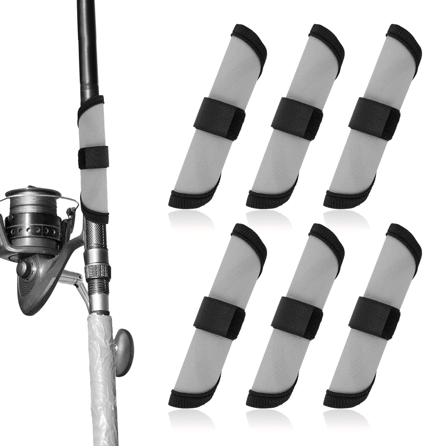 Gosknor 6Pcs Lure Wrap, 5.9 Inch Fishing Lure Covers Lure Gloves Fish Hook Protectors Lure Guard to Keep Fishermen Fishing Safe for Fishing Rod (Gray) image number 2