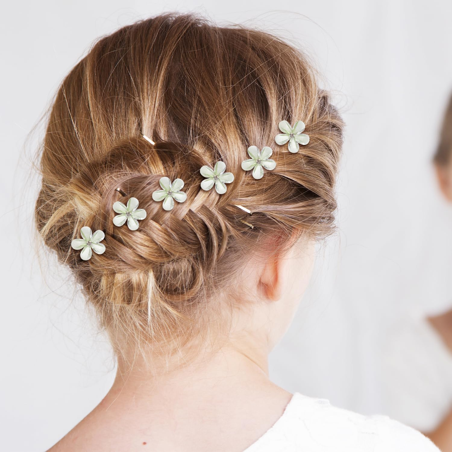 10 Pieces Small Hair Clips, Mini Flower Hair Clips, Small Flower Clips, Non-Slip Green Hair Clips, Hair Clips for Girls and Women for Daily Life, Party, Wedding, Hairstyle Accessories image number 5