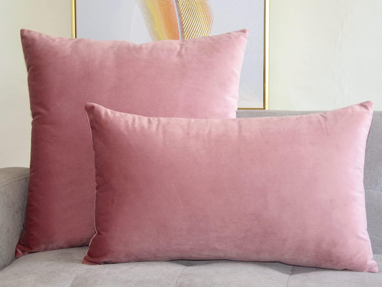 Lutanky Velvet Cushion Covers (Pack of 2) Lovely Rectangle Throw Pillow Cases Soft Solid Decorative Pillow Covers for Sofa Bedroom Car 12X20 Inch 30 X 50 Cm (Pink, 2 Pieces) image number 6