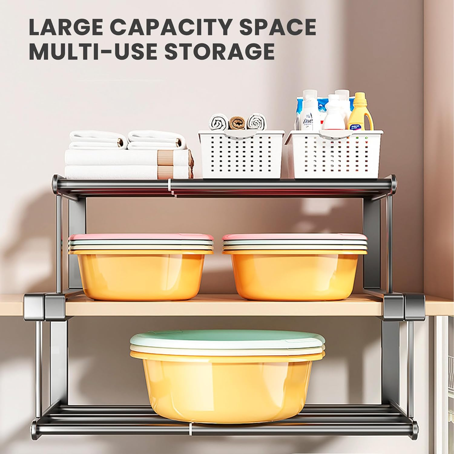 Expandable Shoe Rack Organizer - Adjustable Shoe Rack & under Cabinet Shelf - for Shoe or Clothing Storage and Organization, under Shelf Storage (30-50) image number 5