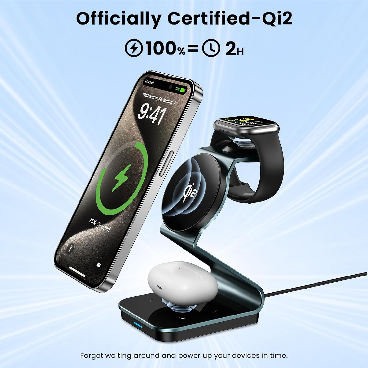 Tesansi 3 in 1 Wireless Charger, for Qi2 Certified 15W Fast Wireless Fast Charging Stand Multiple Devices for Apple - Iphone 16,15,14,13,12 Pro/Max/Mini/Plus, Apple Watch 2-10/SE, Airpods 4-2/Pro 2