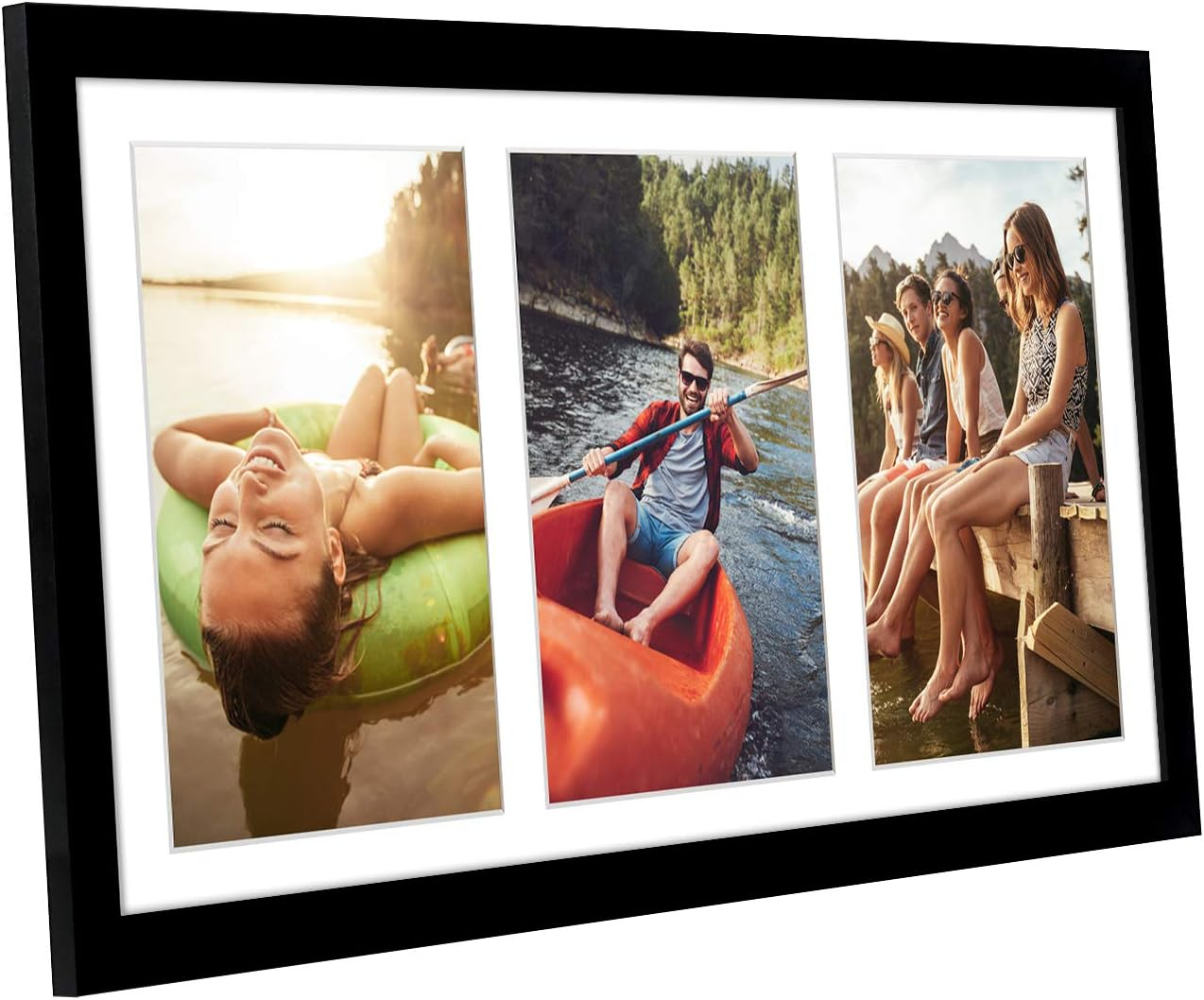 Americanflat 8X16 Collage Picture Frame with 3 5X7 Displays in Black with Shatter Resistant Glass