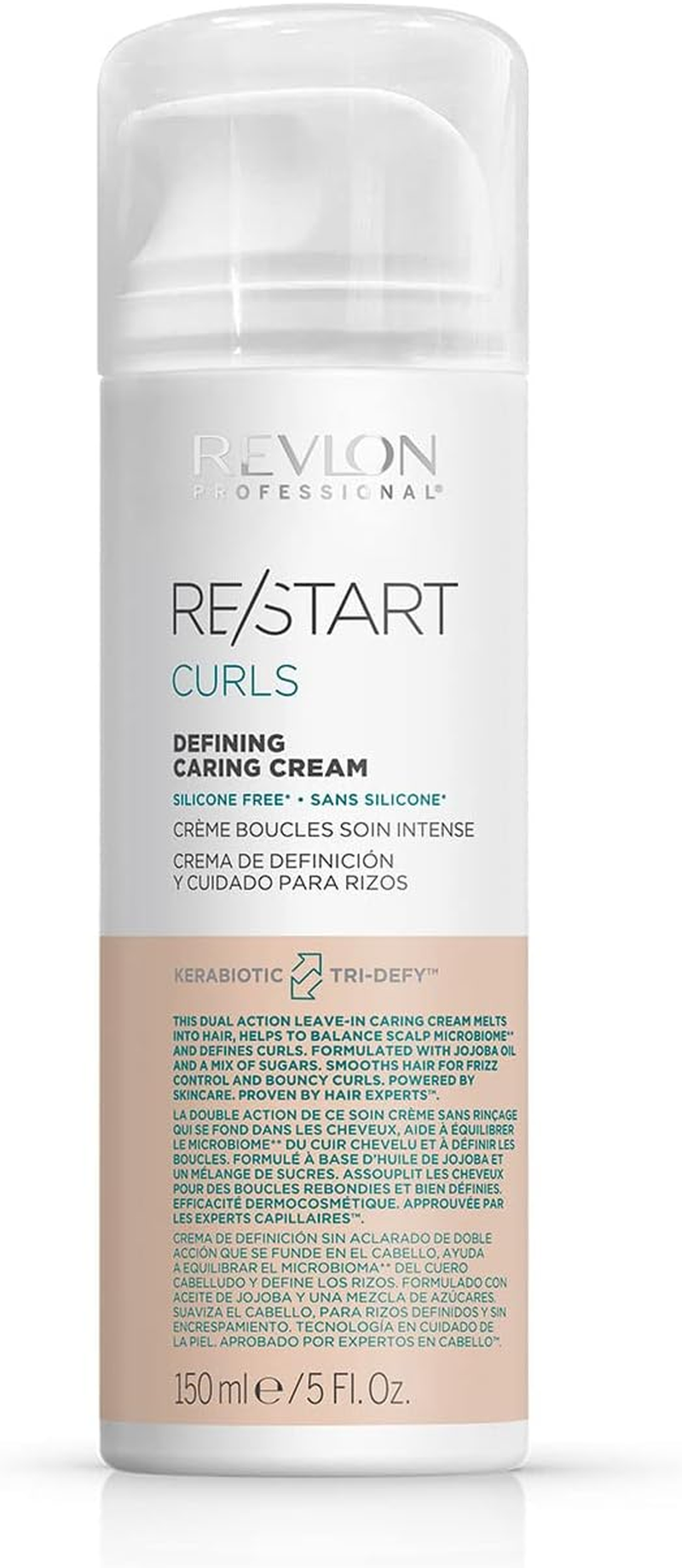 REVLON PROFESSIONAL Professional RE/START Curls Defining Caring Curl Cream & Leave in Conditioner (150Ml) Frizz Control Heat Protection, Silicone Free, Unisex, White