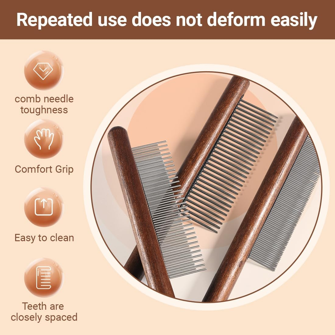 Weddhuis 3 Pieces 3 Styles Macrame Fringe Combs with Wooden Handle Stainless Steel Pet Care Combs for DIY Macrame for Removing Tangles image number 4