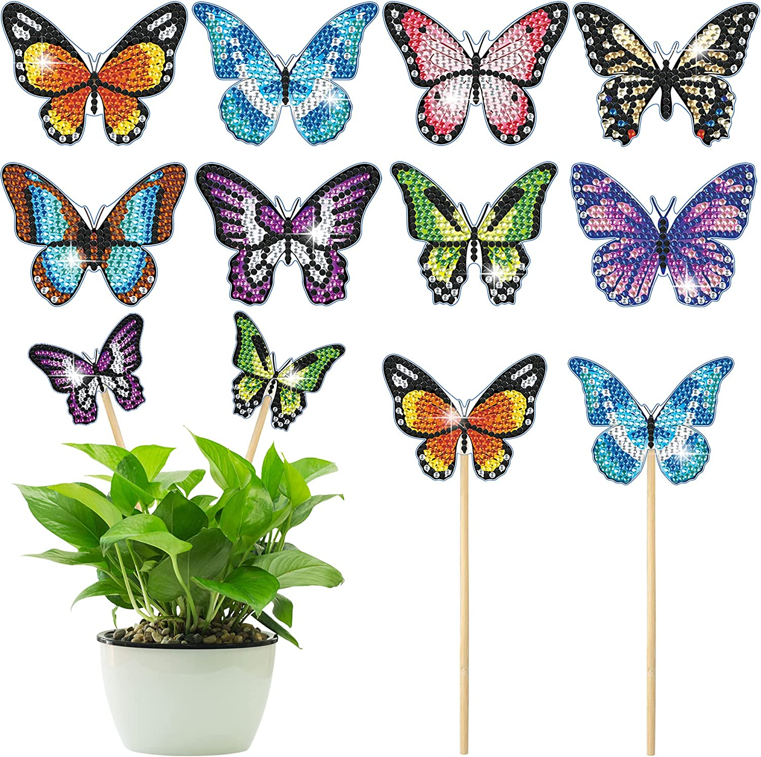 Vcekract 8 Pcs Butterfly Diamond Painting Kits, Acrylic Butterfly Garden Decor, Adult Crafts, Non-Foldable