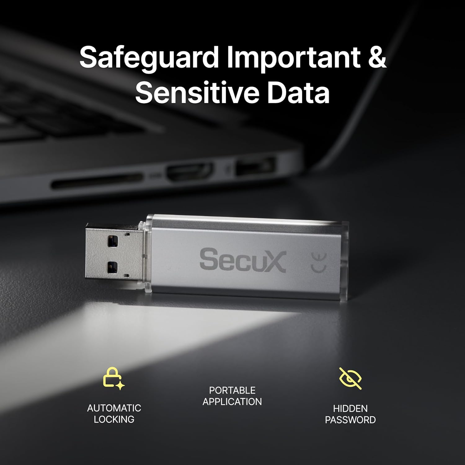 Secux Forte - Encrypted USB Flash Drive - USB 3.2 Gen 1 - XTS-AES Encryption - Password Authentication - Automatic Locking - Silver Metal Casing (128, GB) image number 2