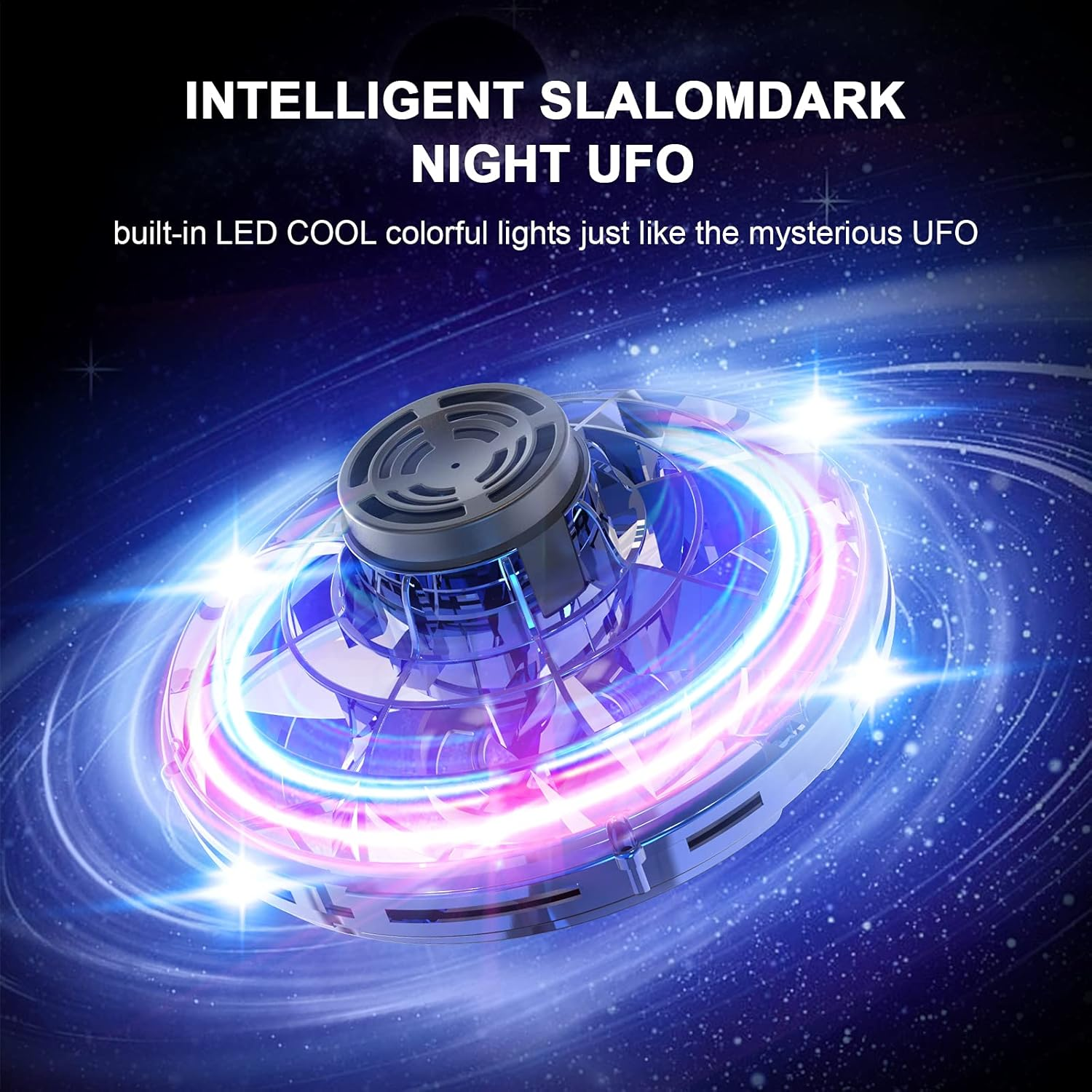 Hand Operated Drone for Kids Adults Gifts, Flying Ball Toys, Mini Spinner Dron with 360&deg; Rotating and Shining LED Lights, Small Helicopter UFO Indoor Outdoor Fun (Blue) - Blue image number 2