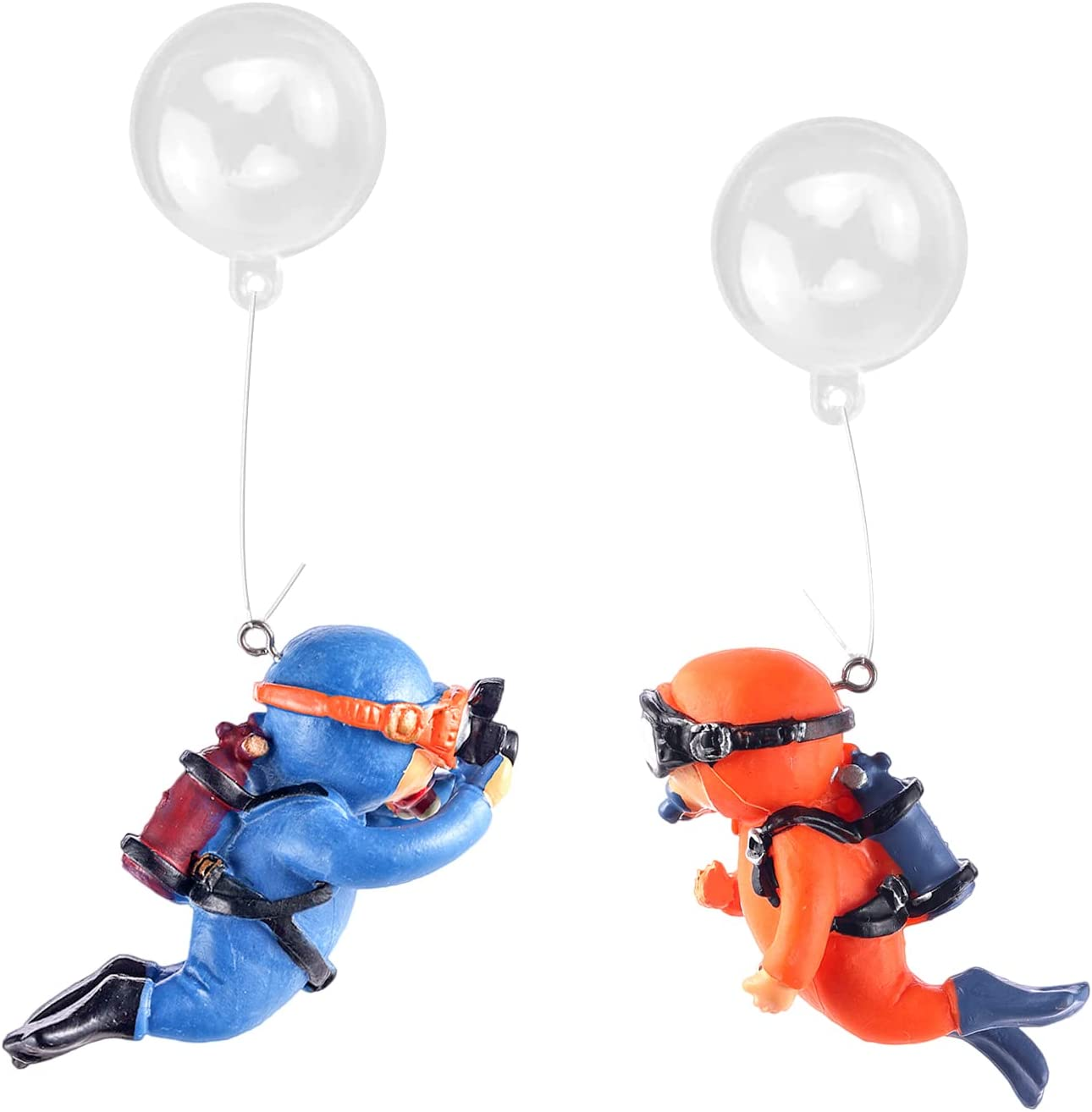 2 Pcs Fish Tank Decorations Diver Decorative Ornament Floating Pendant for Creative Fish Tank Accessories, Aquarium Decorations, Marine Landscaping(Blue+Orange) (MG002)