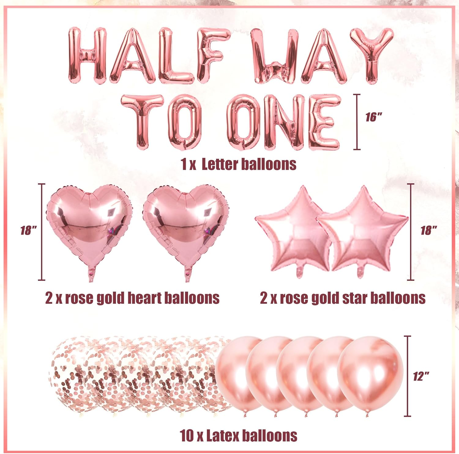 15 PCS Jevenis Rose Gold Half Way to One Banner Half Way to One Decorations for Girl 1/2 Birthday Decorations image number 6