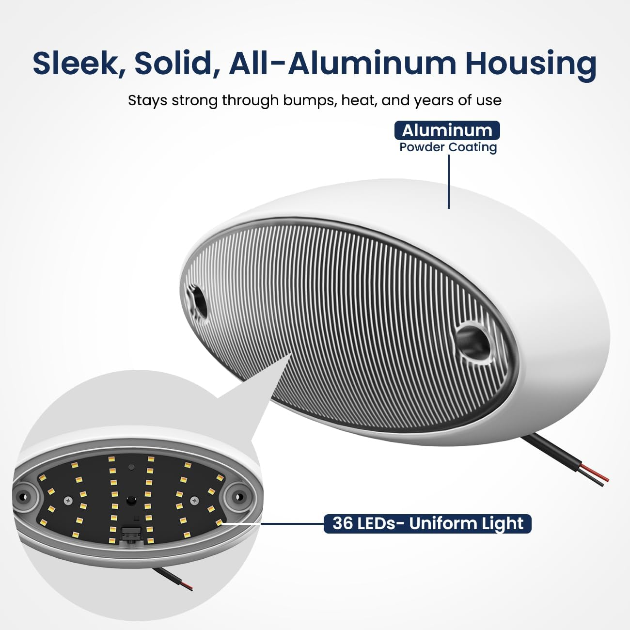 Safoner Aluminum LED RV Porch Light Exterior Oval- 1400LM Bright White & Amber Switchable Lighting, IP67 Waterproof Exterior Fixture- 12V Outdoor Light for Travel Trailer, Camper, Motorhome (White) - Black image number 3