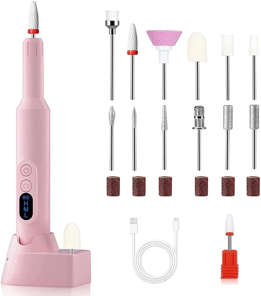 XIULIUU Electric Nail Drill, 13 in 1 Manicure Pedicure Set, Portable, with Nail Drill Bits, Sanding Bands, Adjustable Speed image number 3