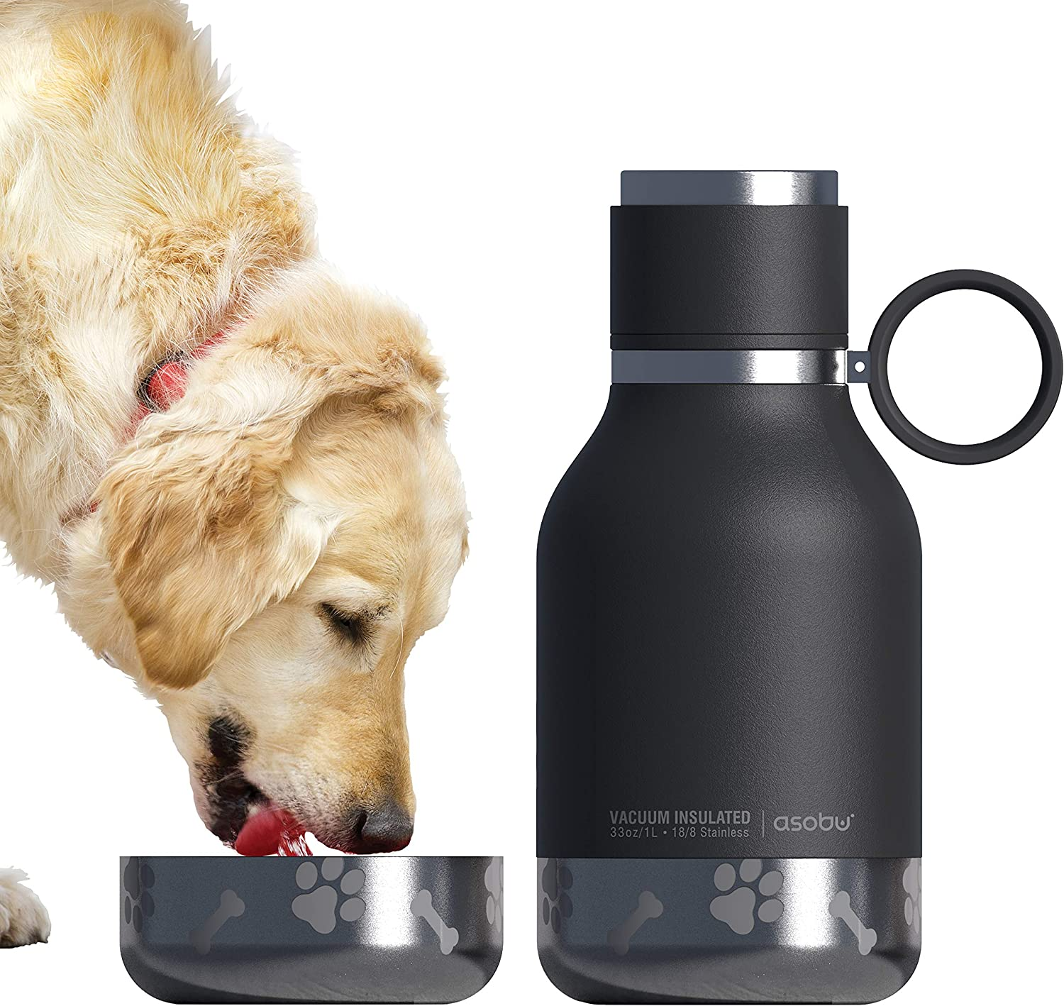 Asobu Stainless Steel Dog Bowl Bottle, Smoke, 975 Ml Capacity