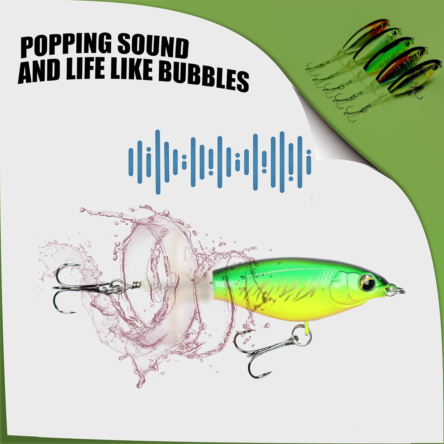 5Pcs Plopper Fishing Lures Topwater Fishing Lures Whopper Floating Lure for Catfish Pike Perch Top Water Bass Bait Lure with Propeller Tail Pencil Floating Lure image number 1