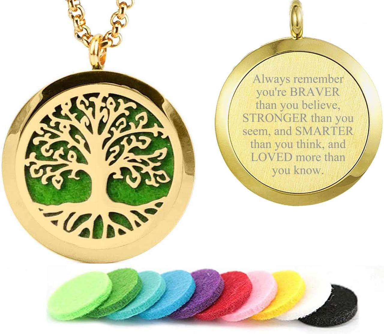Aromatherapy Essential Oil Diffuser Necklace 316L Stainless Steel Locket Pendant with 24 Inch Chain image number 1