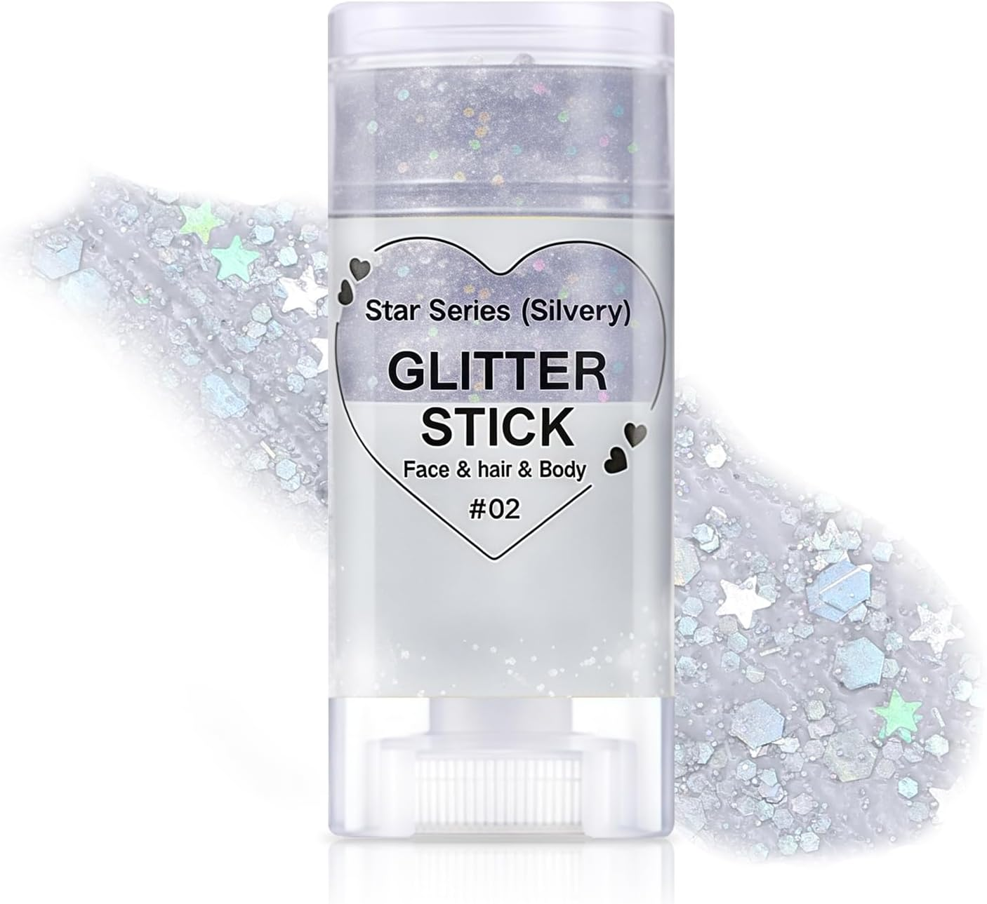 DAGEDA Body Glitter Stick, Mermaid Sequins Glitter Stick Face Body Sparkling Glitter, Chunky Holographic Hair Glitter, Durable Glitter Lips Nails Festival Rave Halloween Glitter Makeup(02 Silver)