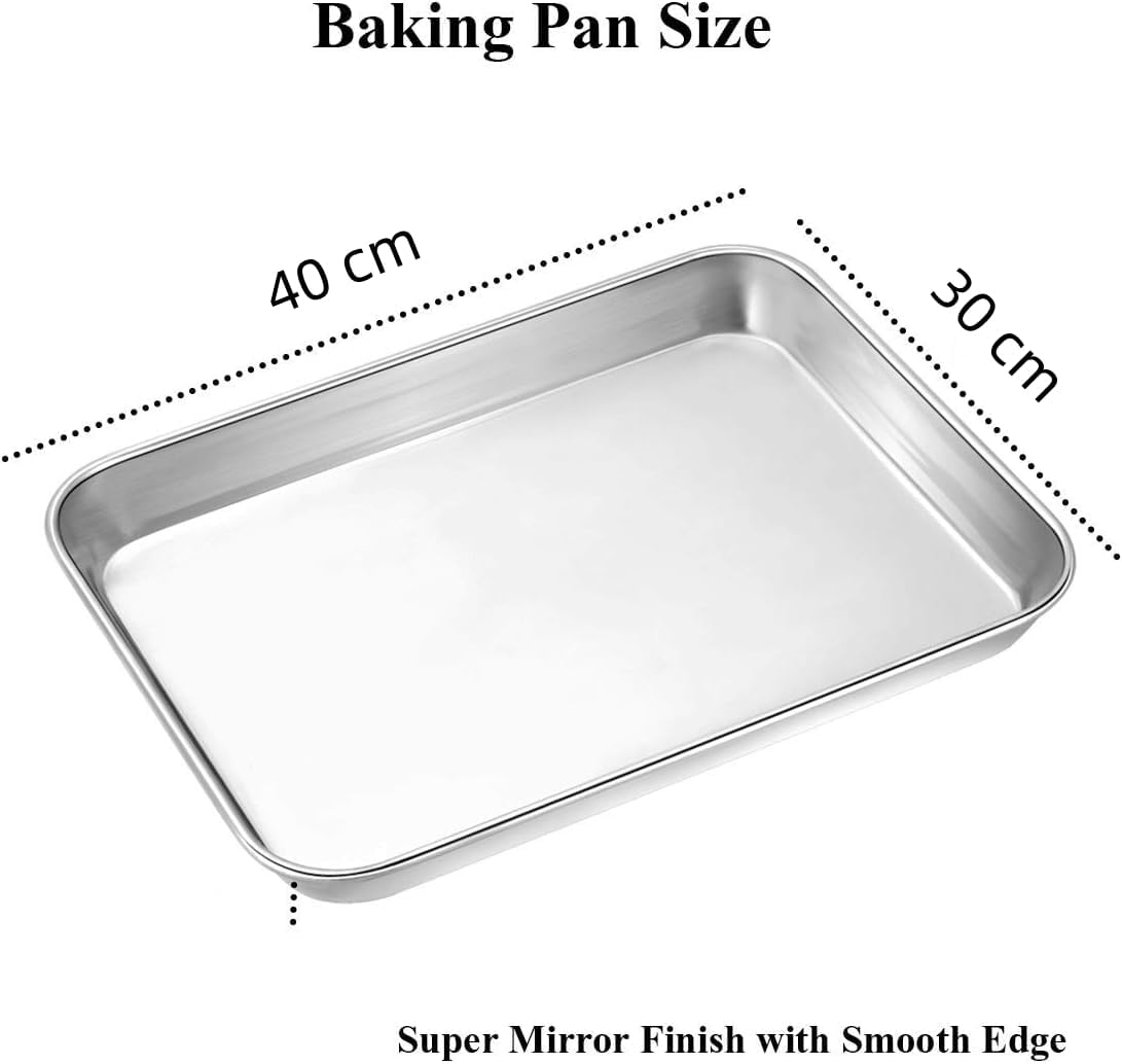 Baking Sheet and Cooling Rack Set, Stainless Steel Oven Tray, Baking Roasting Cooking Serving Sheet Pan for Home Restaurant Hotel, Non-Toxic & Mirror Finish, Dishwasher Safe (40 * 30 * 2 Cm) - 40*30*2 Cm image number 4