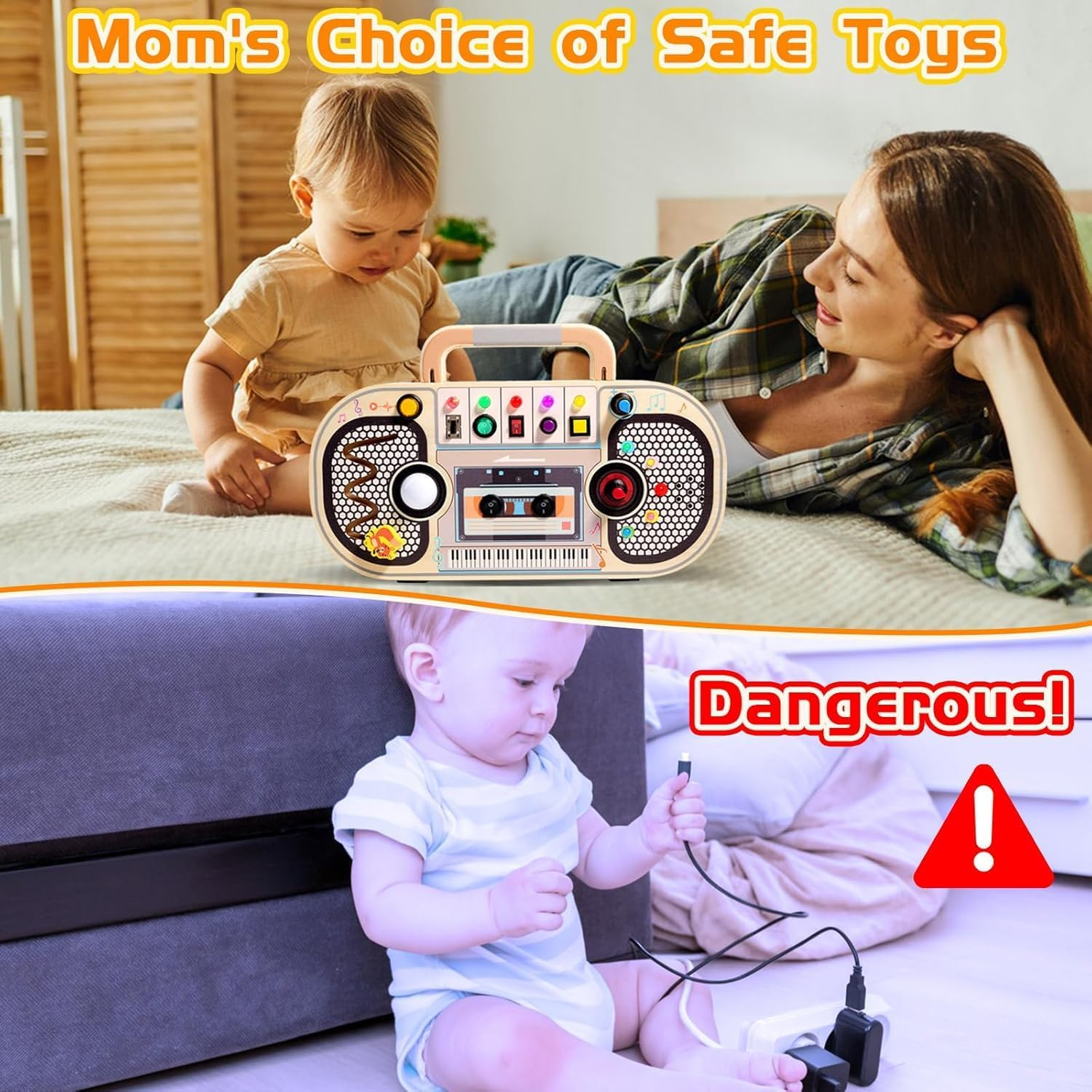 Uandhome Montessori Busy Board Toys for 3 Year Old,Wooden Sensory Sensory Toy with Musical LED Lights Switches Motor Skills Developmental Early Educational Travel Baby Toddler Birthday Gifts image number 1