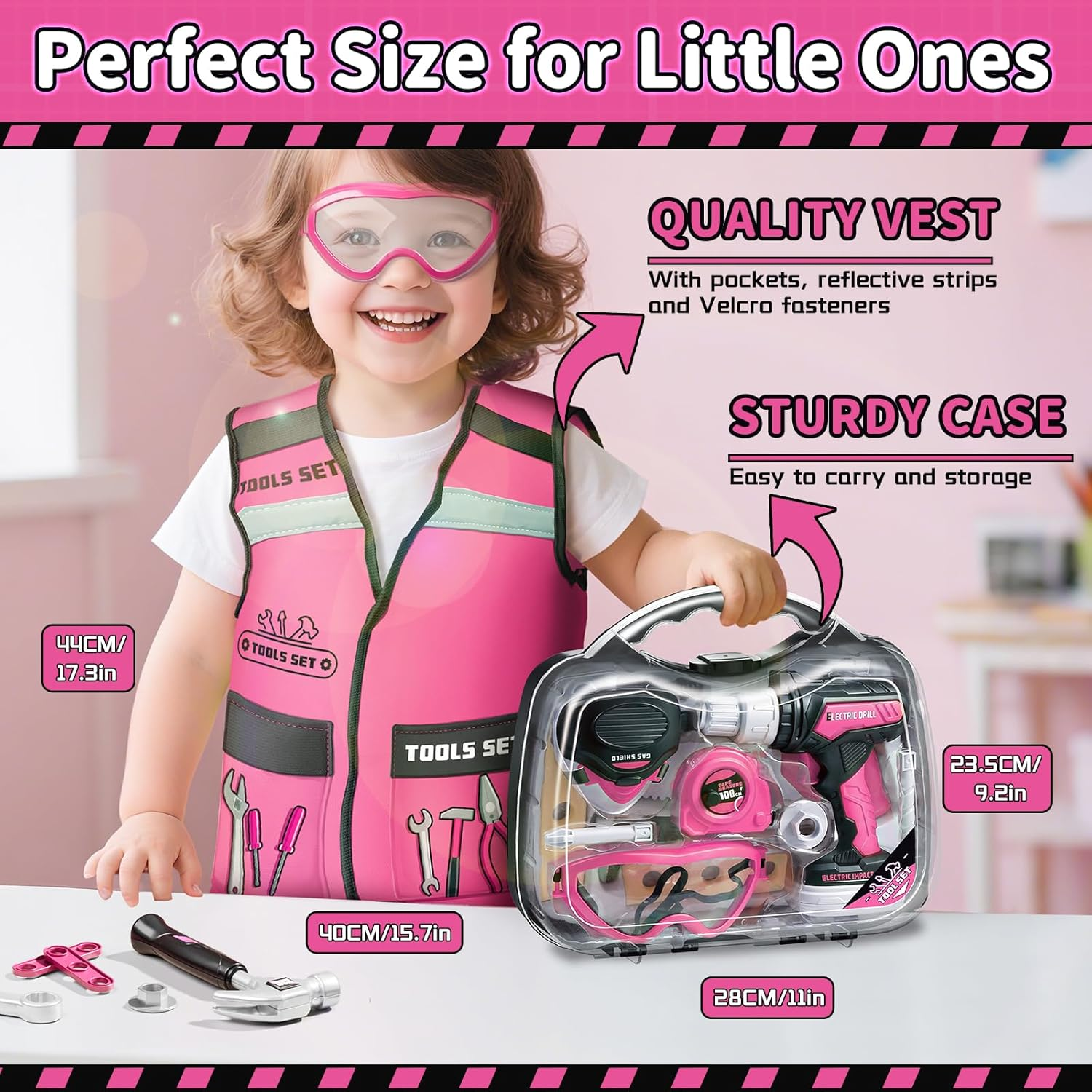 Kidbloom Kids Tool Set, Pretend Play Tool Box with Toy Drill, Construction Toys with Vest, Girls Toys Gift for 3 4 5 image number 1