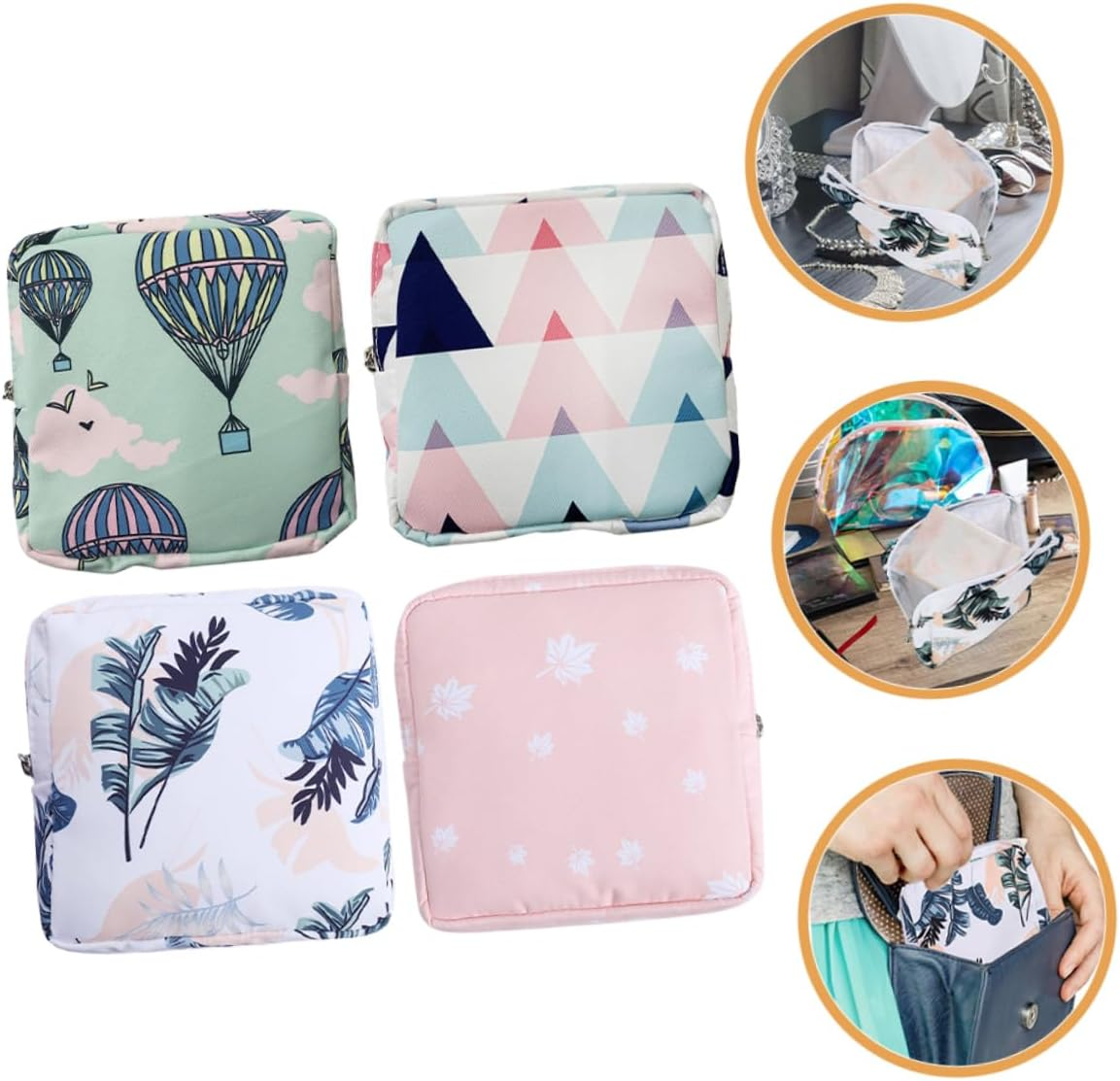 BUTIFULSIC 4Pcs Sanitary Napkin Storage Bag Coin Purse Handbag Aunt Towel Container Practical Period Bag Sanitary Napkin Bag Sanitary Bags for Feminine Products Washable Leaves image number 1