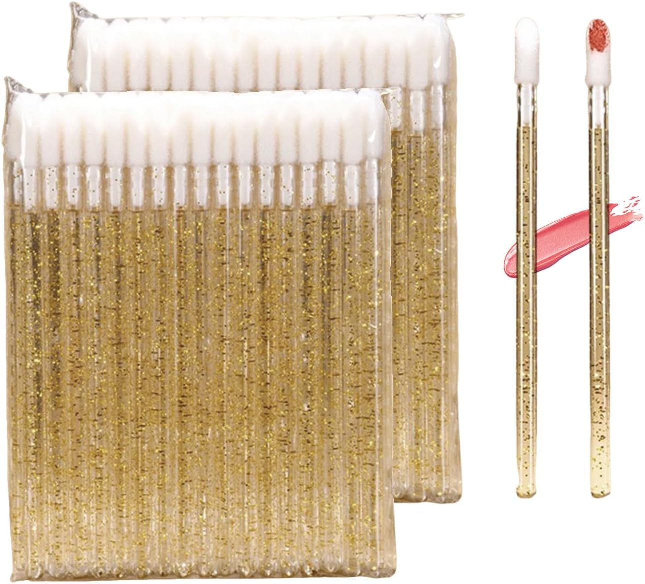 50PCS Disposable Crystal Lip Brushes - Premium Pink Lip Gloss Applicator Wands with Soft Cotton Tips, Portable Makeup Tools for Lipstick/Gloss Application